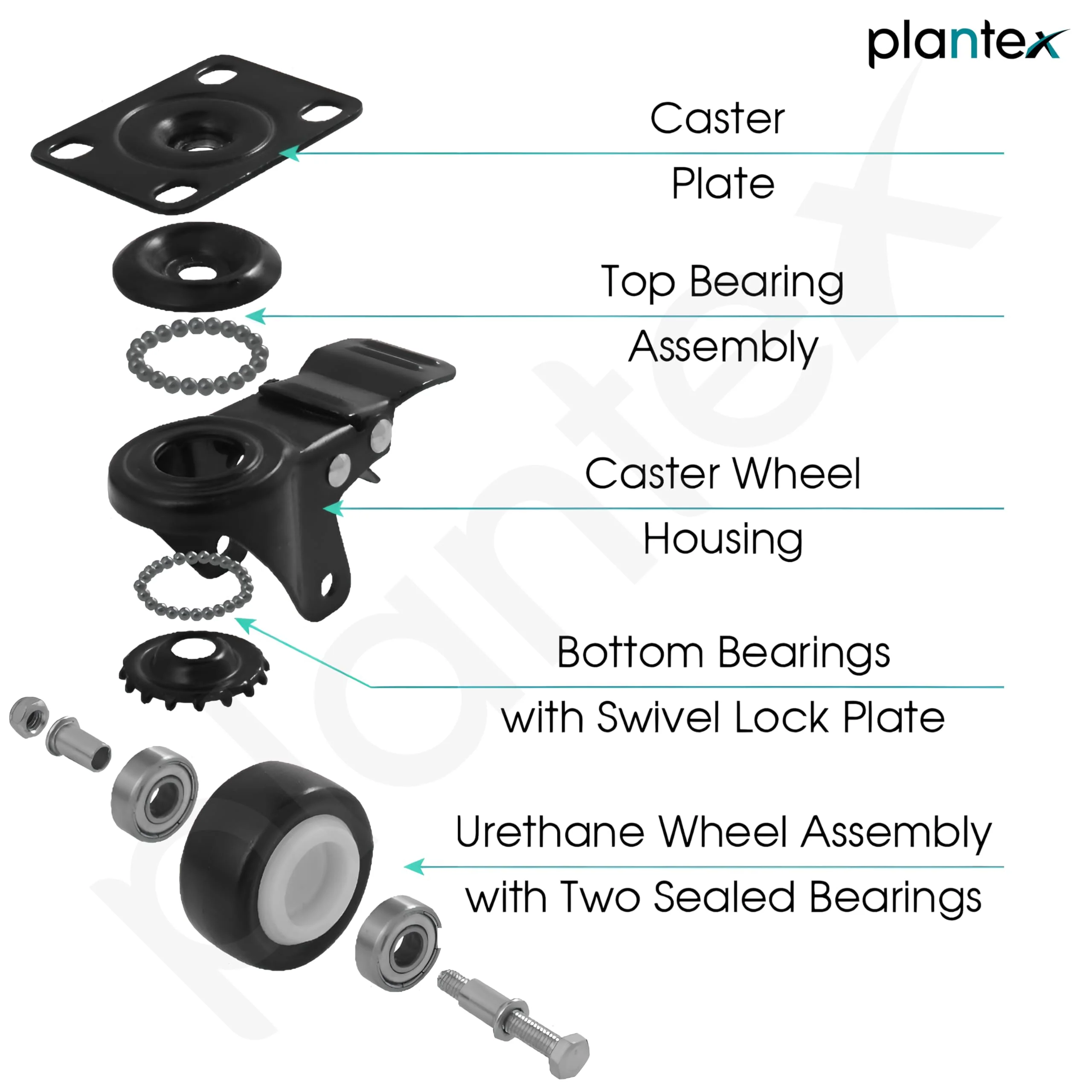 Plantex 1.5 Inch Caster Wheel/Heavy Duty Soft PU Swivel Caster Wheels with 360 Degree No Noise/Wheels for Furniture/Trolley Cart/Sofa/Table - Black - Set of 4 (2 with Brakes & 2 Without) - Image 6