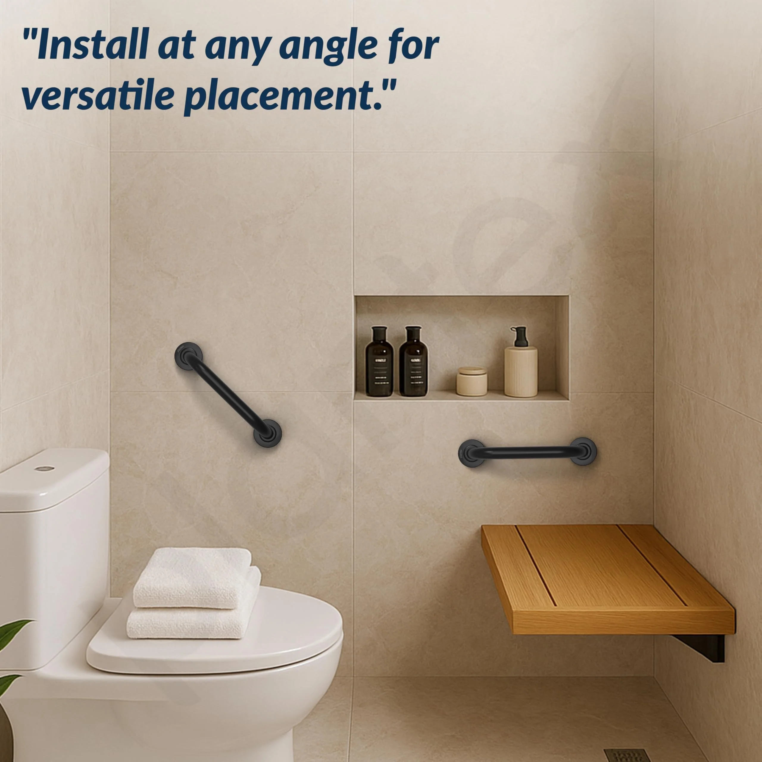 Plantex 11 Inch Stainless Steel Grab Bar for Toilet/Safety Support for Senior Citizens/Secure Bathroom Handrail/Bathroom Accessories (Black) - Image 4