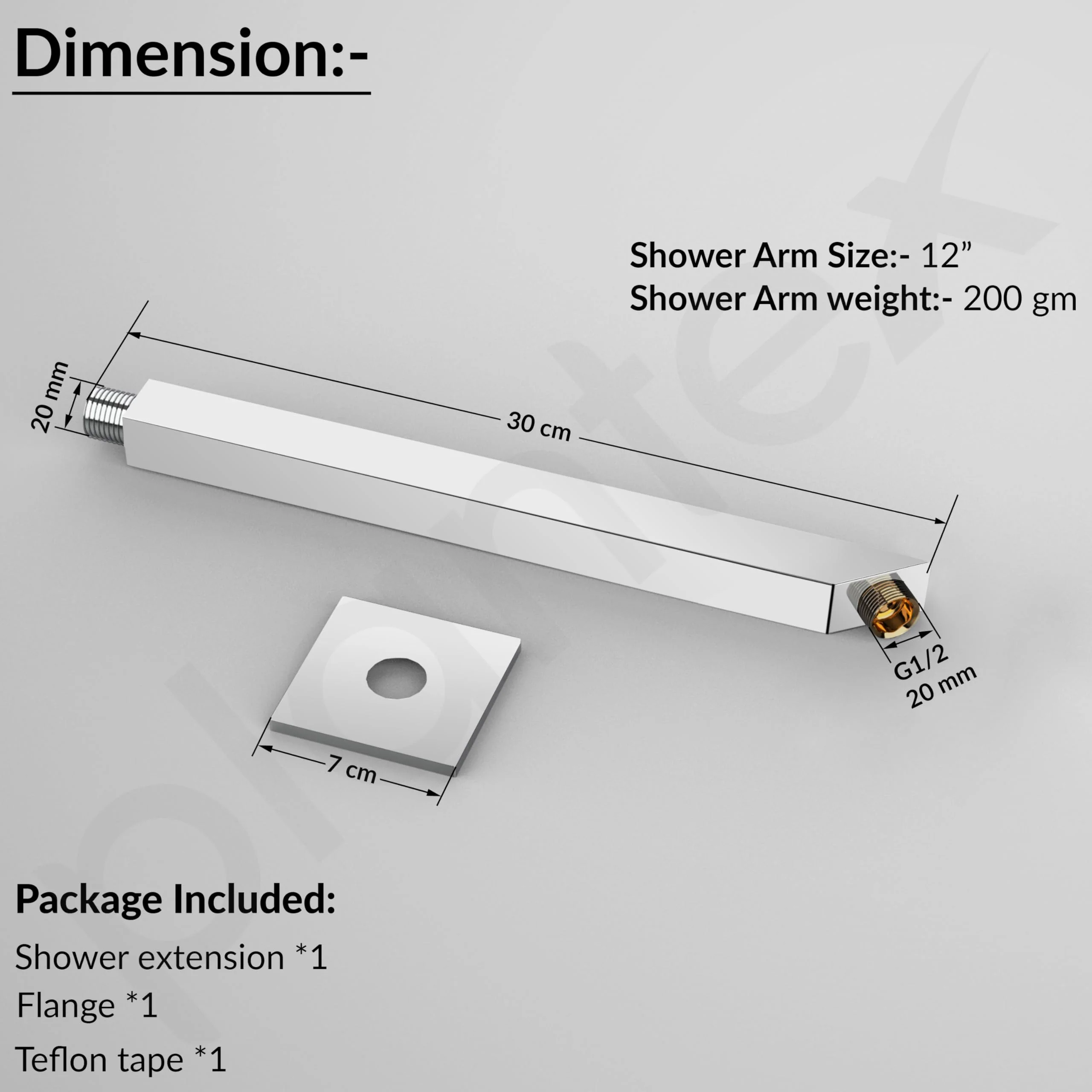 Plantex 12-Inch Shower Arm for Overhead Shower/Stainless Steel Shower Pipe/Wall Mount Bathroom Fitting with ½-Inch Thread - Pack of 1 (Chrome) - Image 3