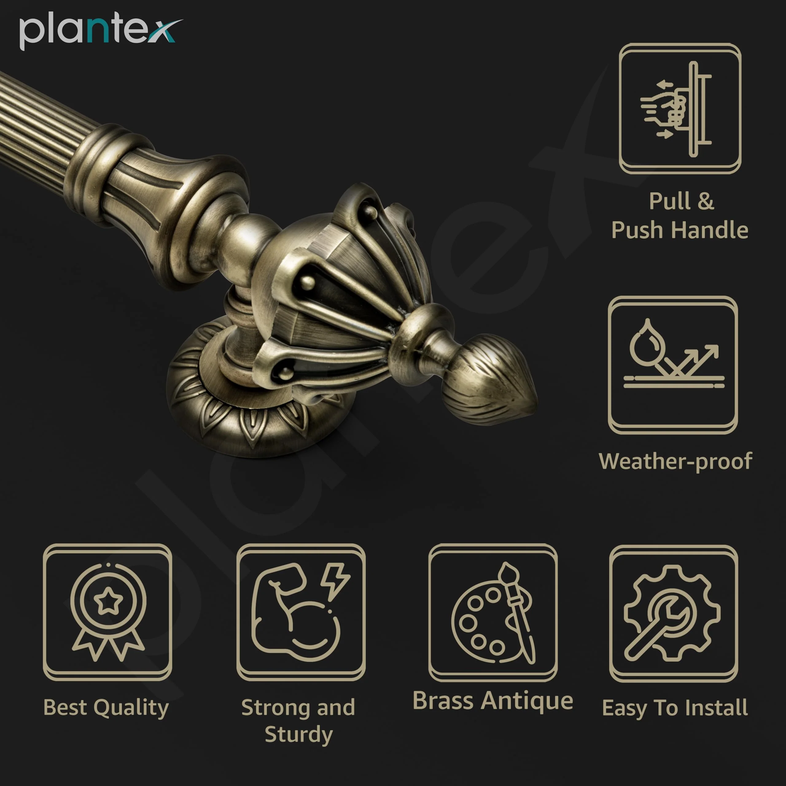 Plantex 13 Inch Main Door Handle/Wooden & Antique Door Handle/Pull-Push Handle for Main Door/Door Accessories/3 Years Warranty Pack of 1 (S-136-Brass Antique) - Image 2