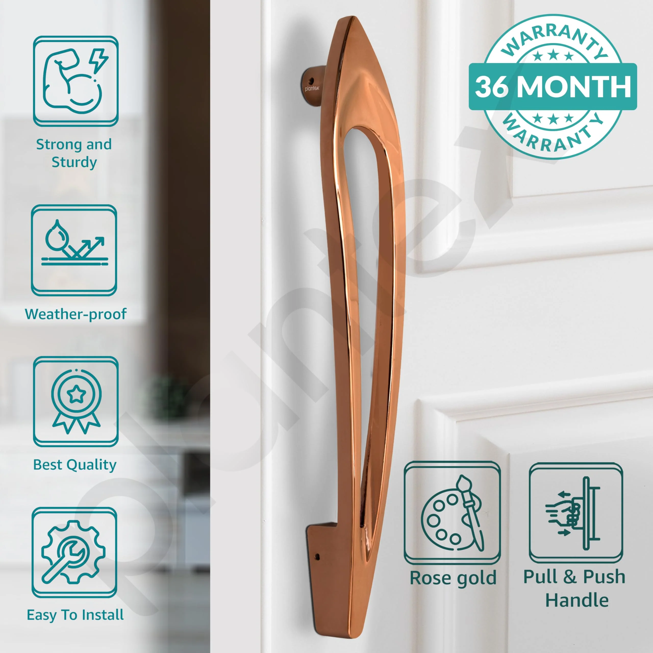 Plantex 15 Inch Main Door Handle for Wooden Doors, Pull-Push Handle Accessories (Pack of 1, Rose Gold) - Image 2