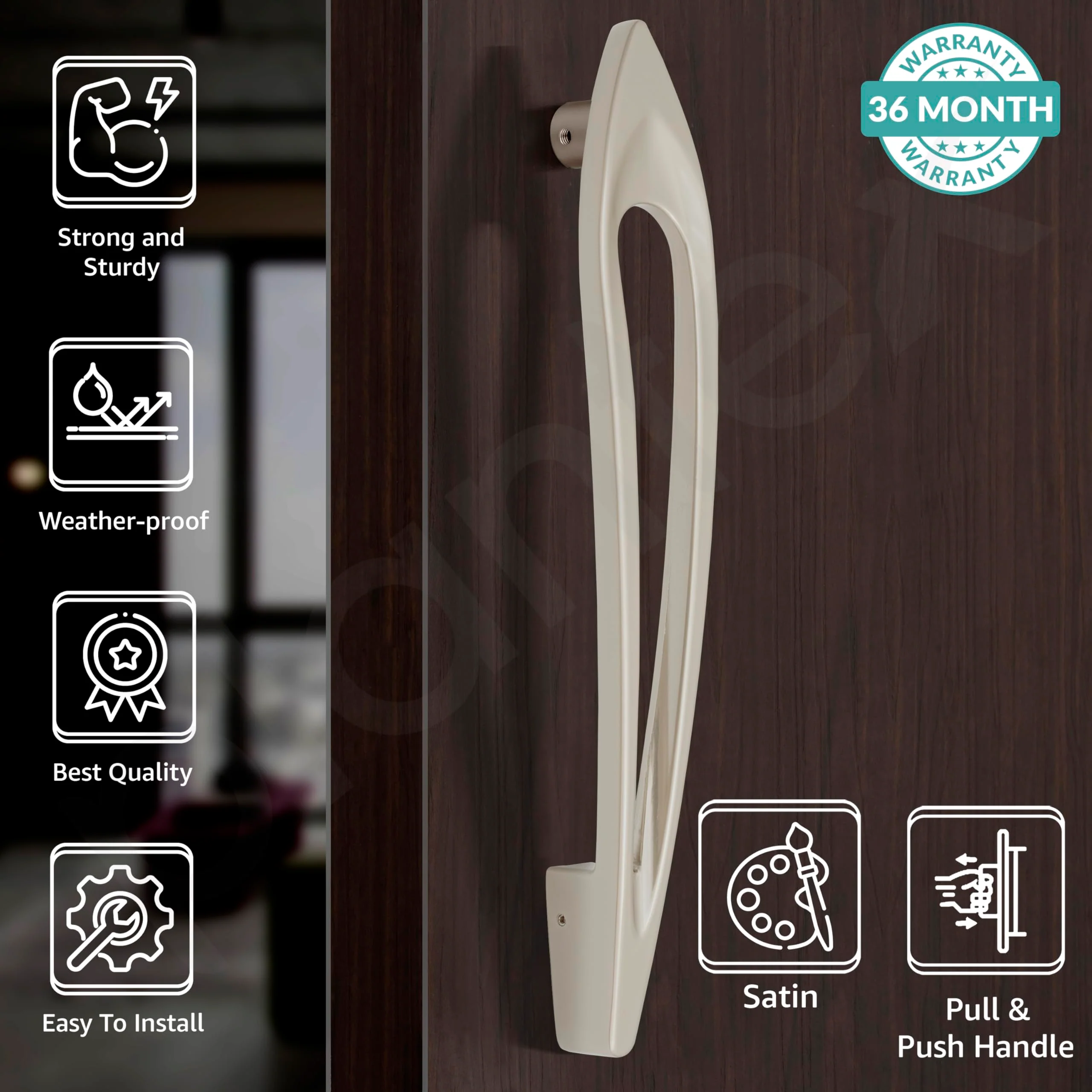 Plantex 15 Inch Main Door Handle for Wooden Doors - Pull-Push Handle Accessories (Pack of 1, Satin) - Image 2