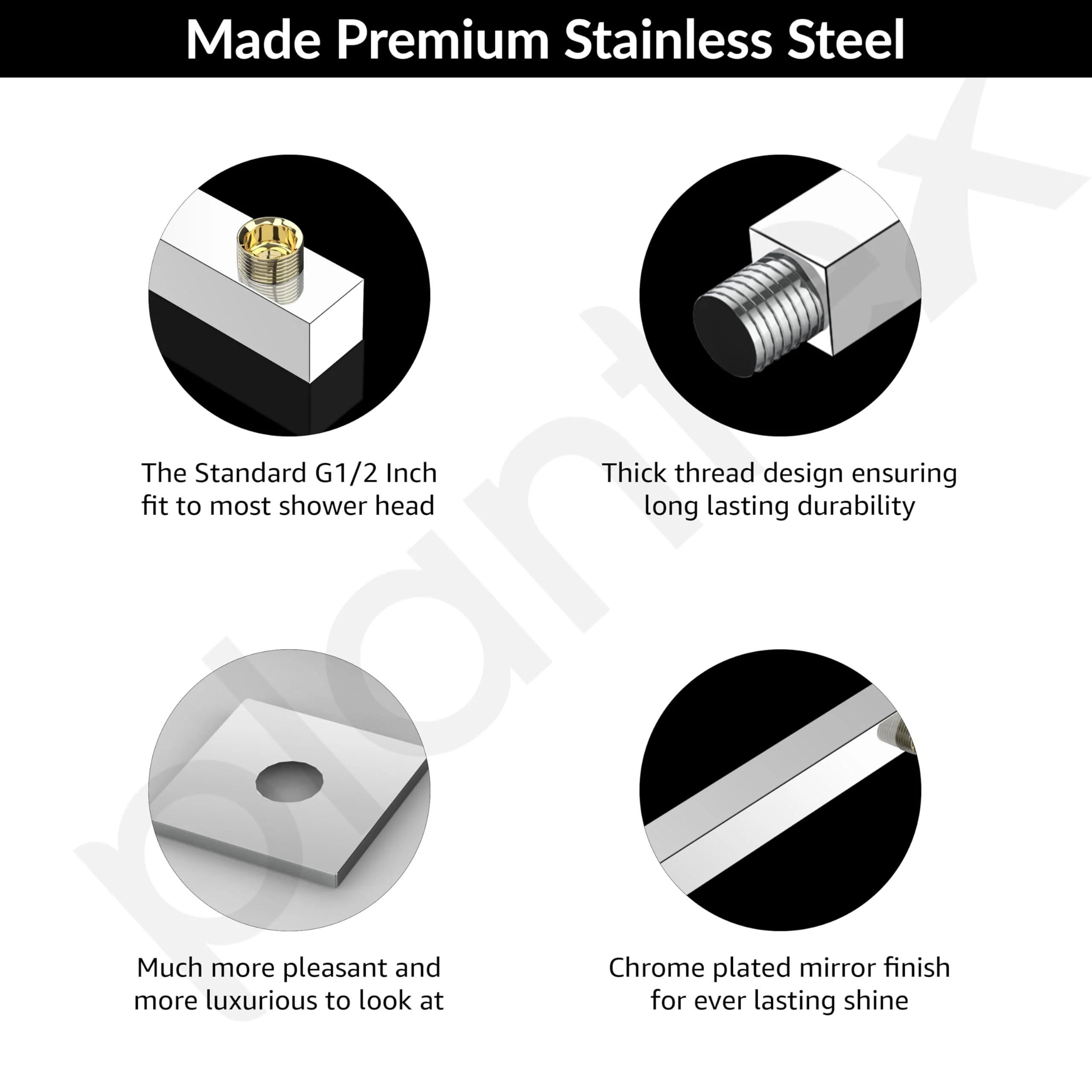 Plantex 18-Inch Shower Arm for Overhead Shower/Stainless Steel Shower Pipe/Wall Mount Bathroom Fitting with ½-Inch Thread - Pack of 1 (Chrome) - Image 3