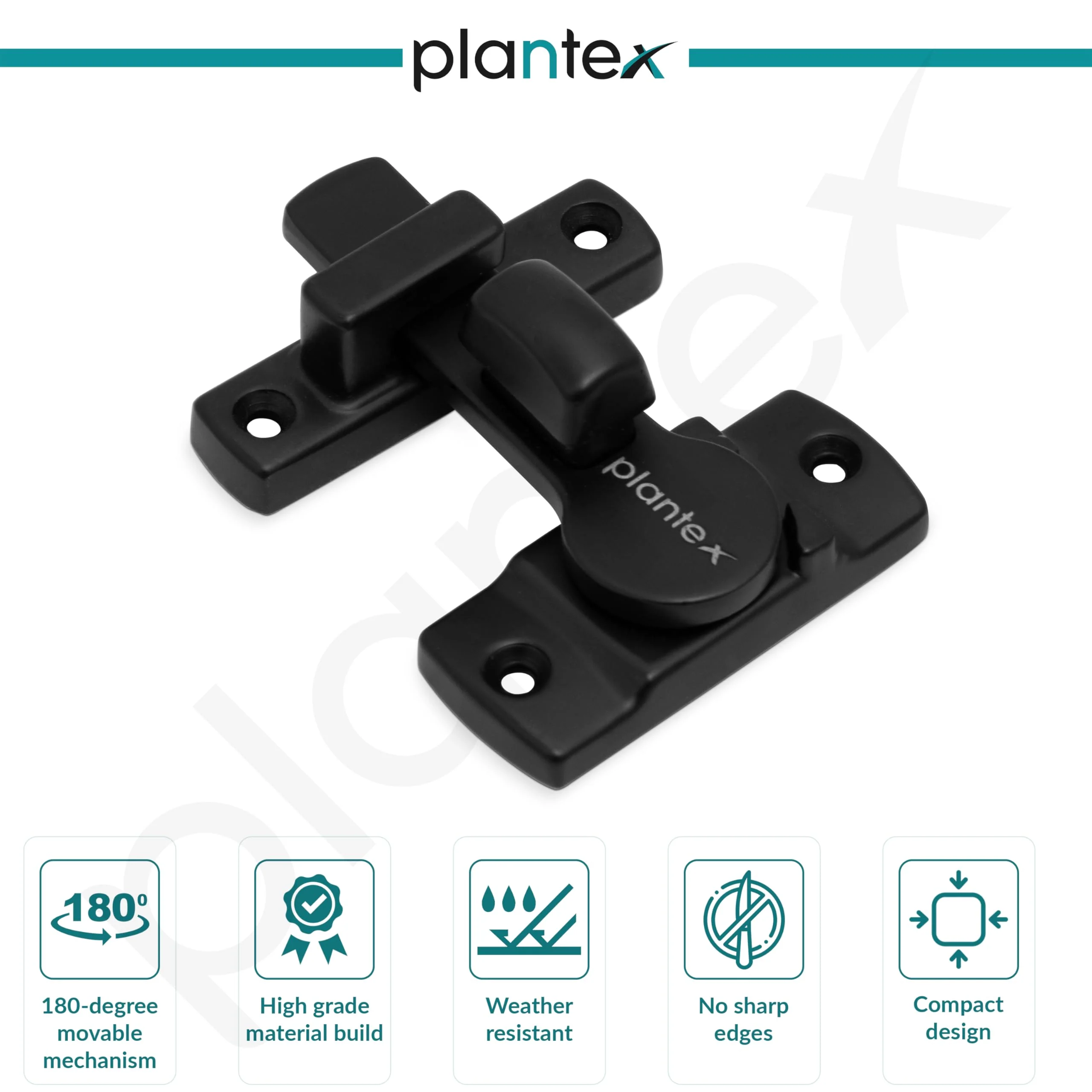 Plantex 180 Degree Sliding Door Lock - Flip Latch for Sliding Gate & Main Door - Baby Latch for Bathroom & Bedroom - Black - Image 2