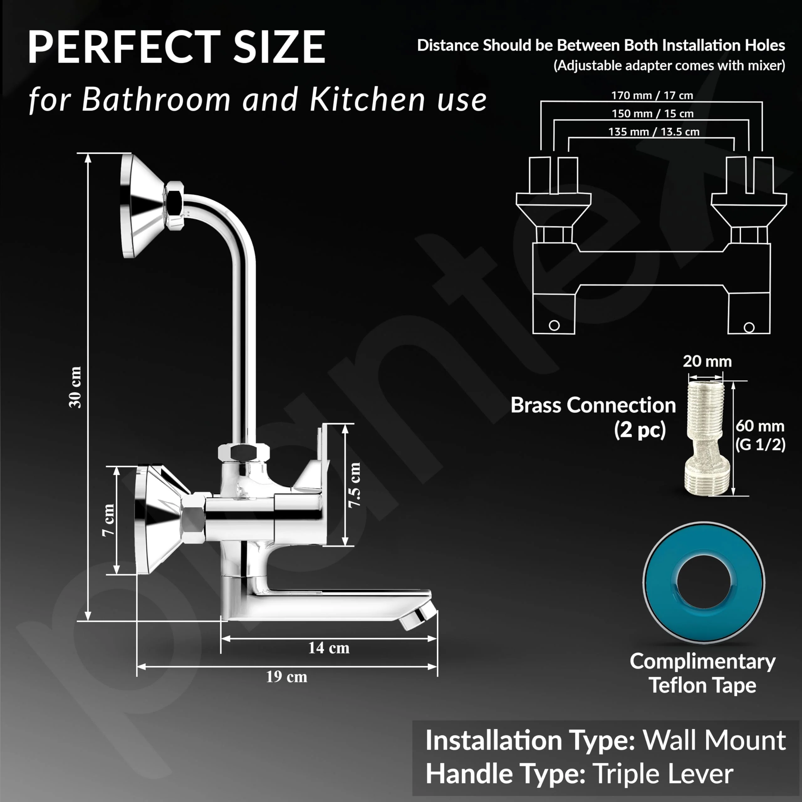 Plantex 2 in 1 Wall Mixer for Bathroom/Mixer L-Bend Provision for Overhead/Mixer Tap for Bathroom with Water Saving Nozzle and Wall Flange (3215, Chrome) - Image 3