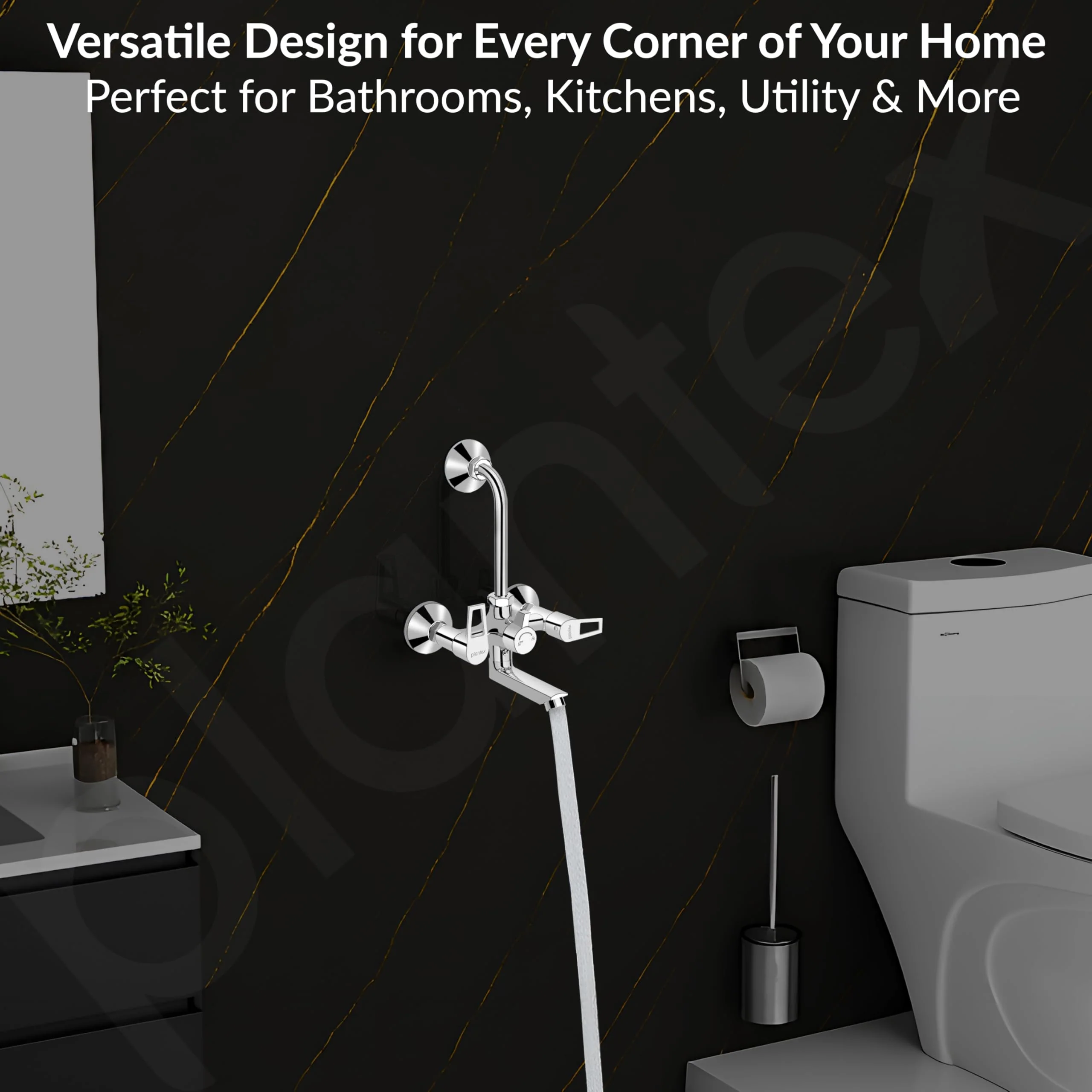 Plantex 2 in 1 Wall Mixer for Bathroom/Mixer L-Bend Provision for Overhead/Mixer Tap for Bathroom with Water Saving Nozzle and Wall Flange (3215, Chrome) - Image 4
