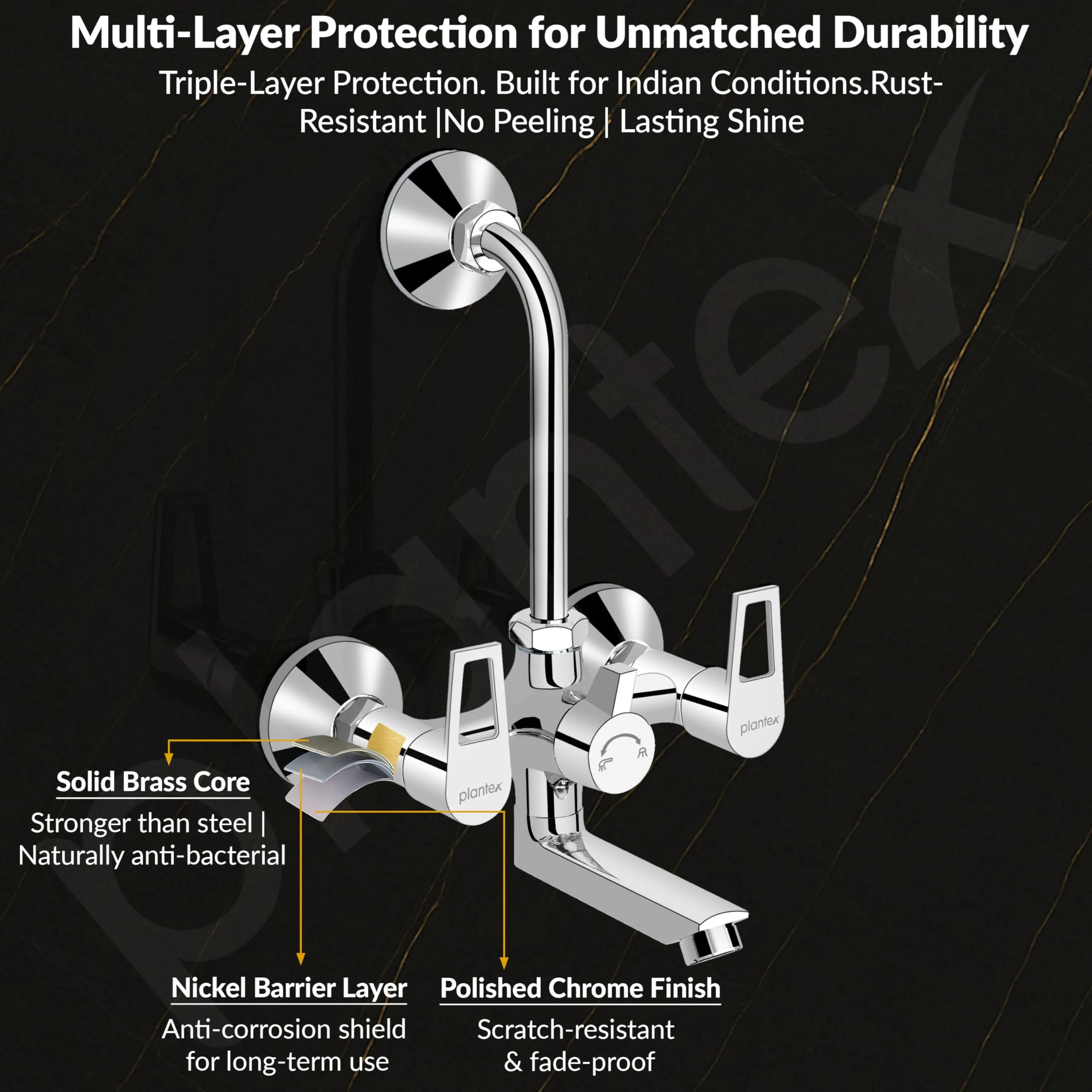 Plantex 2 in 1 Wall Mixer for Bathroom/Mixer L-Bend Provision for Overhead/Mixer Tap for Bathroom with Water Saving Nozzle and Wall Flange (3215, Chrome) - Image 6