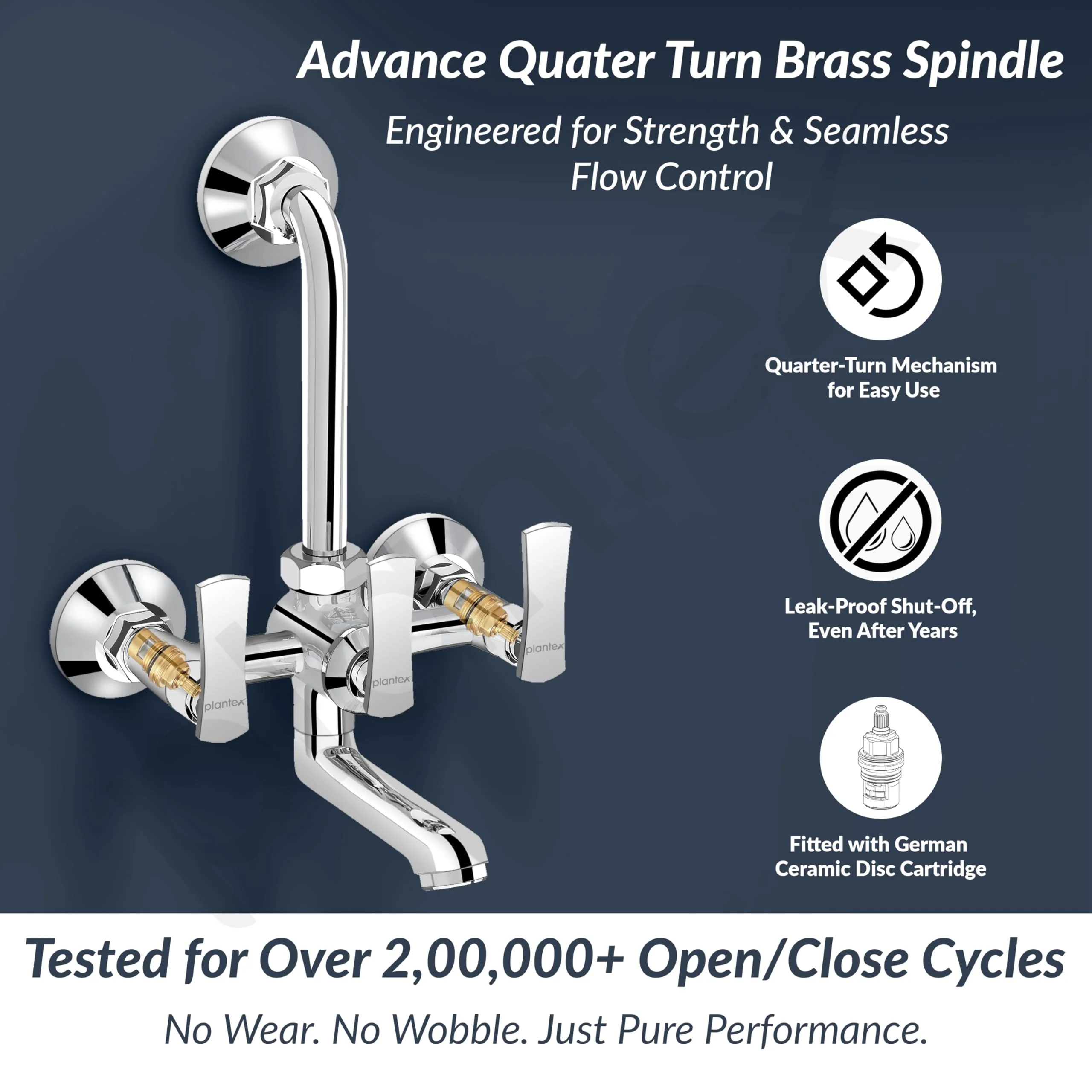 Plantex 2 in 1 Wall Mixer for Bathroom/Mixer L-Bend Provision for Overhead/Mixer Tap for Bathroom with Water Saving Nozzle and Wall Flange (3515, Chrome) - Image 2