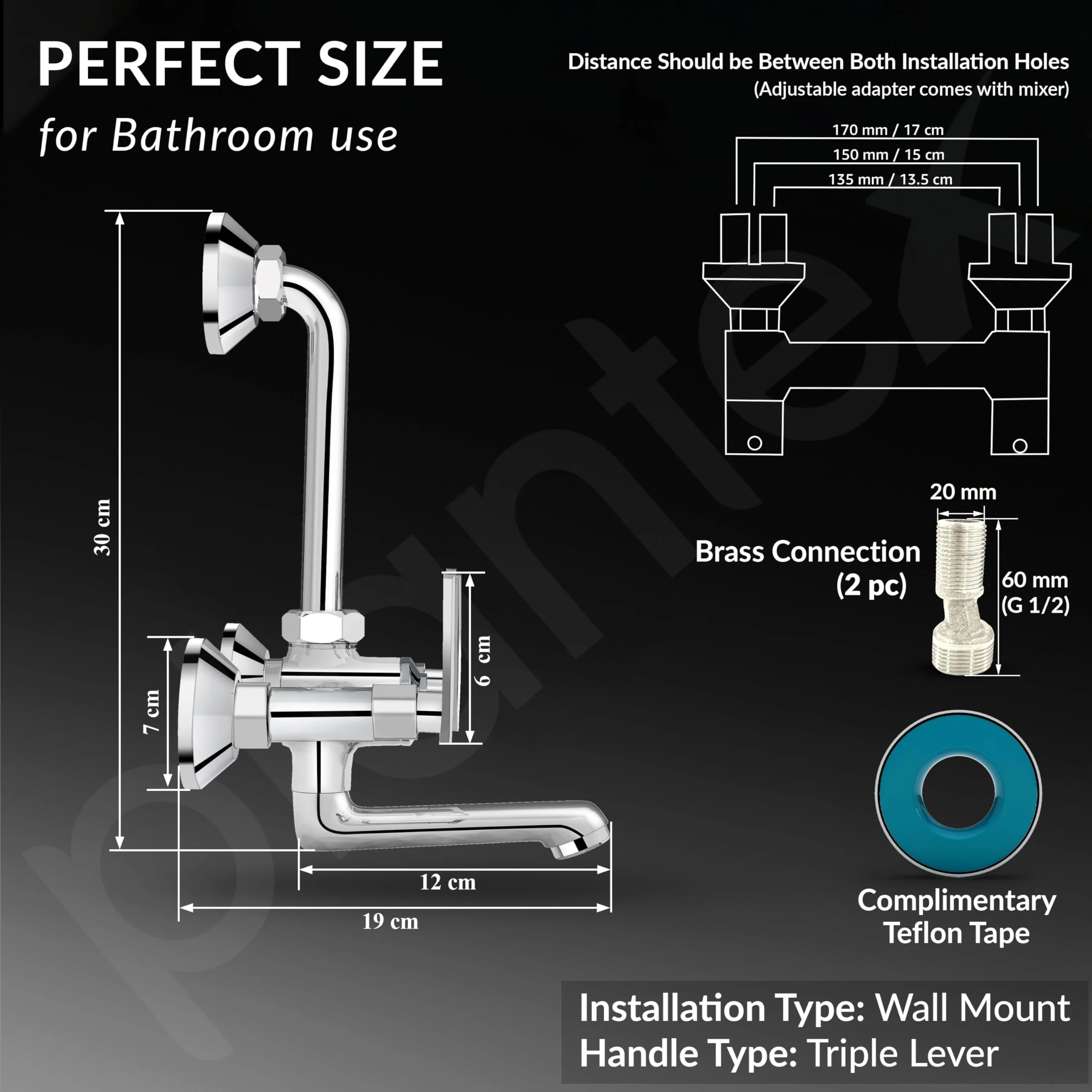 Plantex 2 in 1 Wall Mixer for Bathroom/Mixer L-Bend Provision for Overhead/Mixer Tap for Bathroom with Water Saving Nozzle and Wall Flange (3515, Chrome) - Image 5