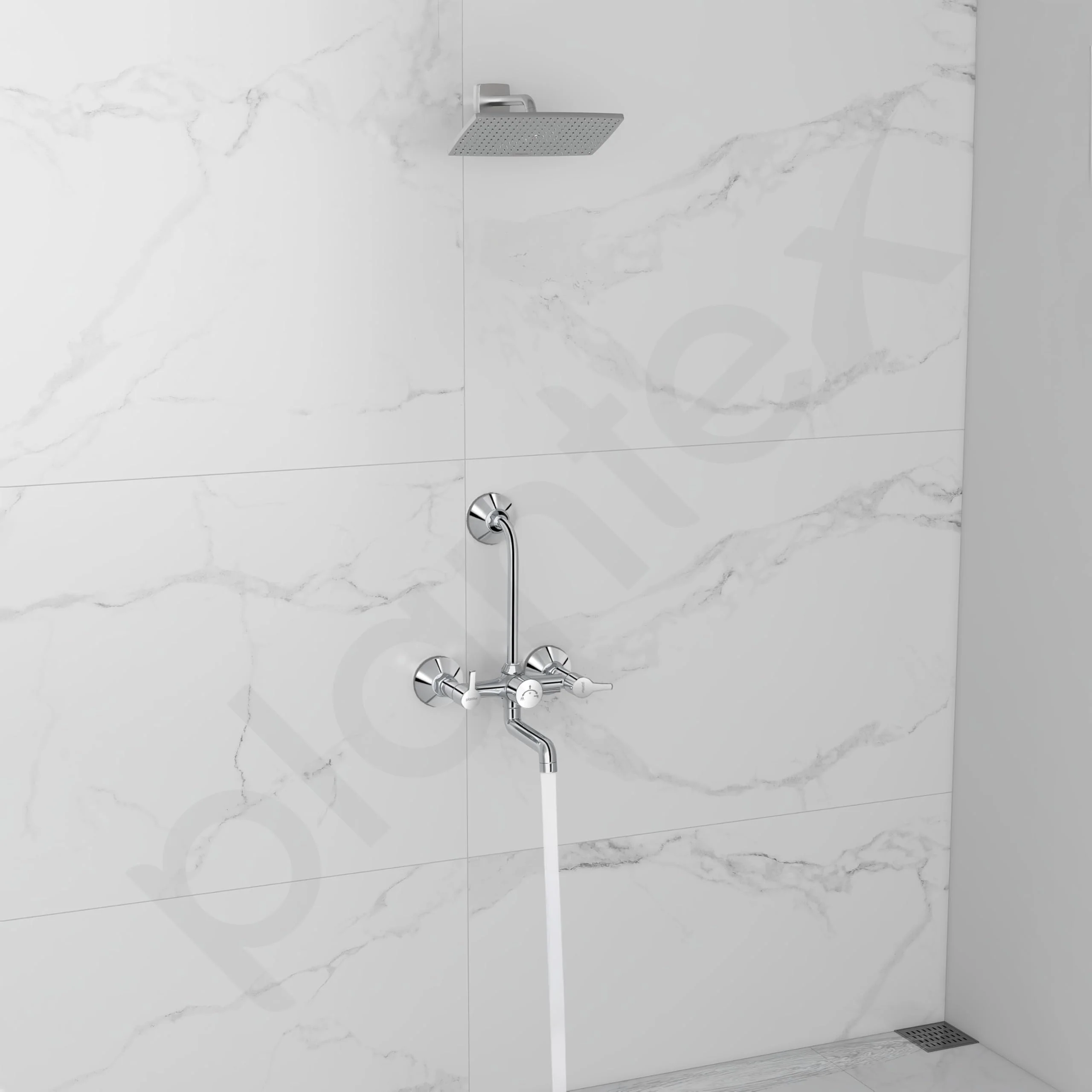 Plantex 2 In 1 Wall Mixer for Bathroom/Mixer L-Bend Provision for Overhead/Mixer Tap for Bathroom with Water Saving Nozzle and Wall Flange (RIO, Chrome) - Image 2