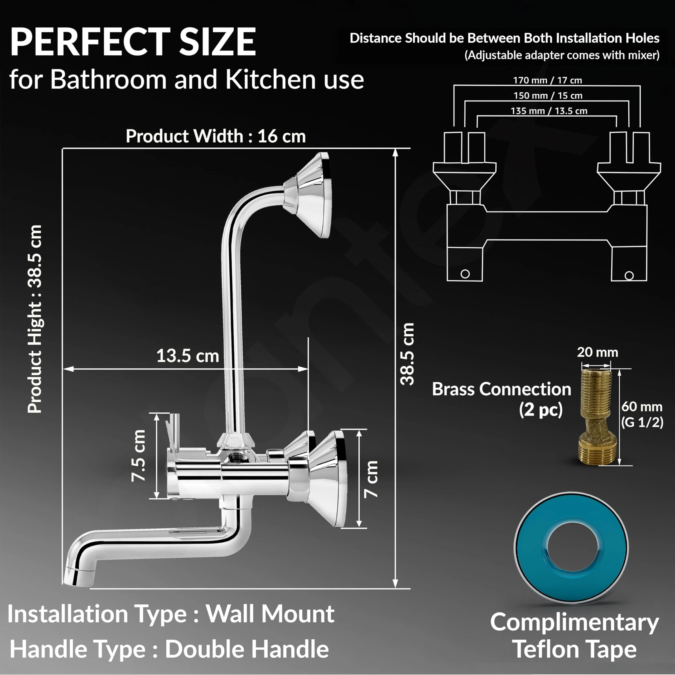 Plantex 2 In 1 Wall Mixer for Bathroom/Mixer L-Bend Provision for Overhead/Mixer Tap for Bathroom with Water Saving Nozzle and Wall Flange (RIO, Chrome) - Image 3