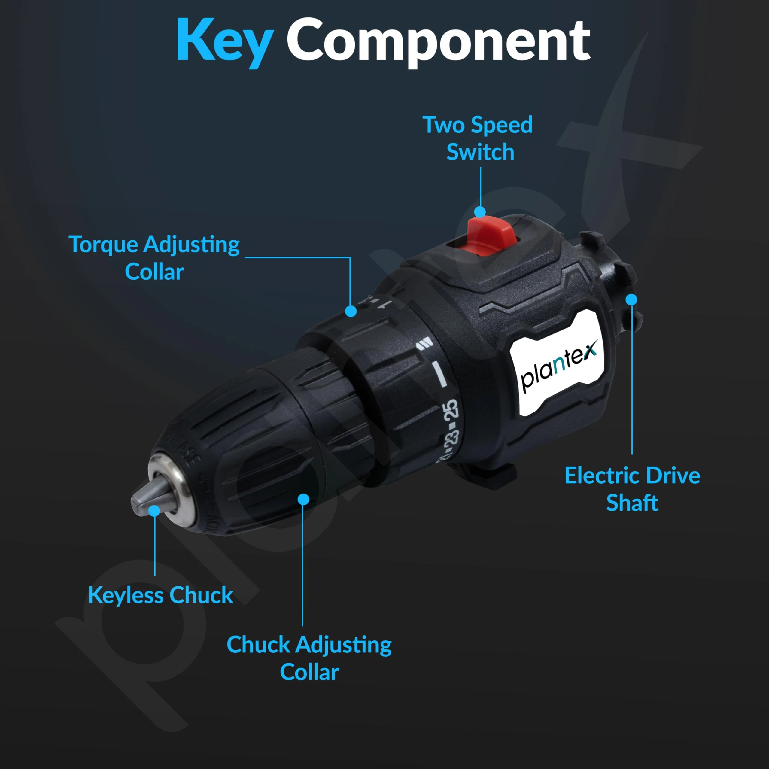 Plantex 2 Speed Electric Drill Machine/Screwdriver/10mm Drill Chuck/Torque 32Nm/Impact Frequency 0-21000ipm/Load Speed 0-400/1450r/min - Black (Mainframe, Battery & Charger Not Included) - Image 6