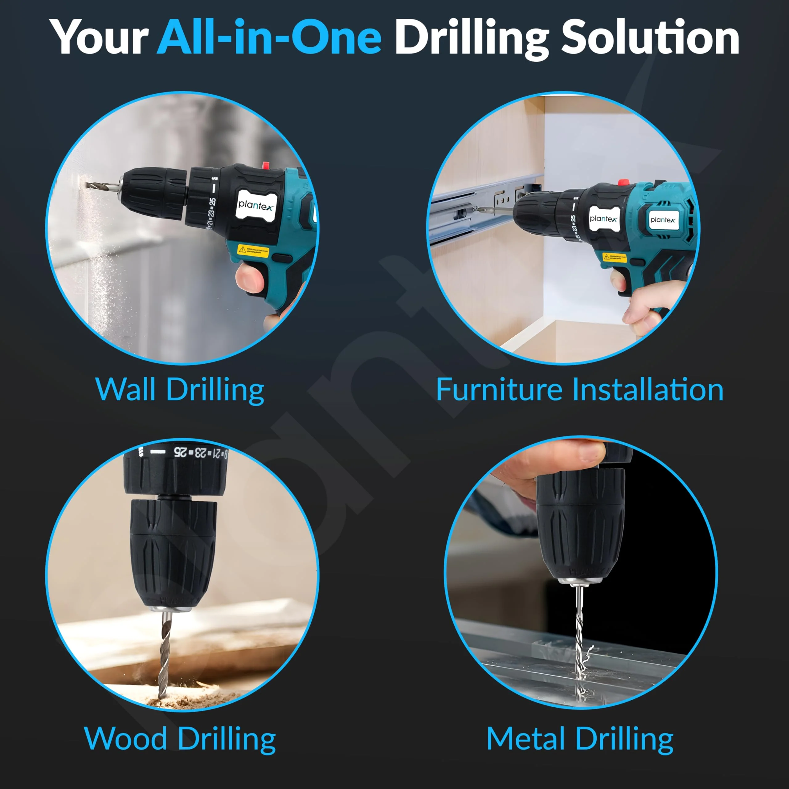 Plantex 2 Speed Electric Drill Machine/Screwdriver/10mm Drill Chuck/Torque 32Nm/Impact Frequency 0-21000ipm/Load Speed 0-400/1450r/min - Black (Mainframe, Battery & Charger Not Included) - Image 7