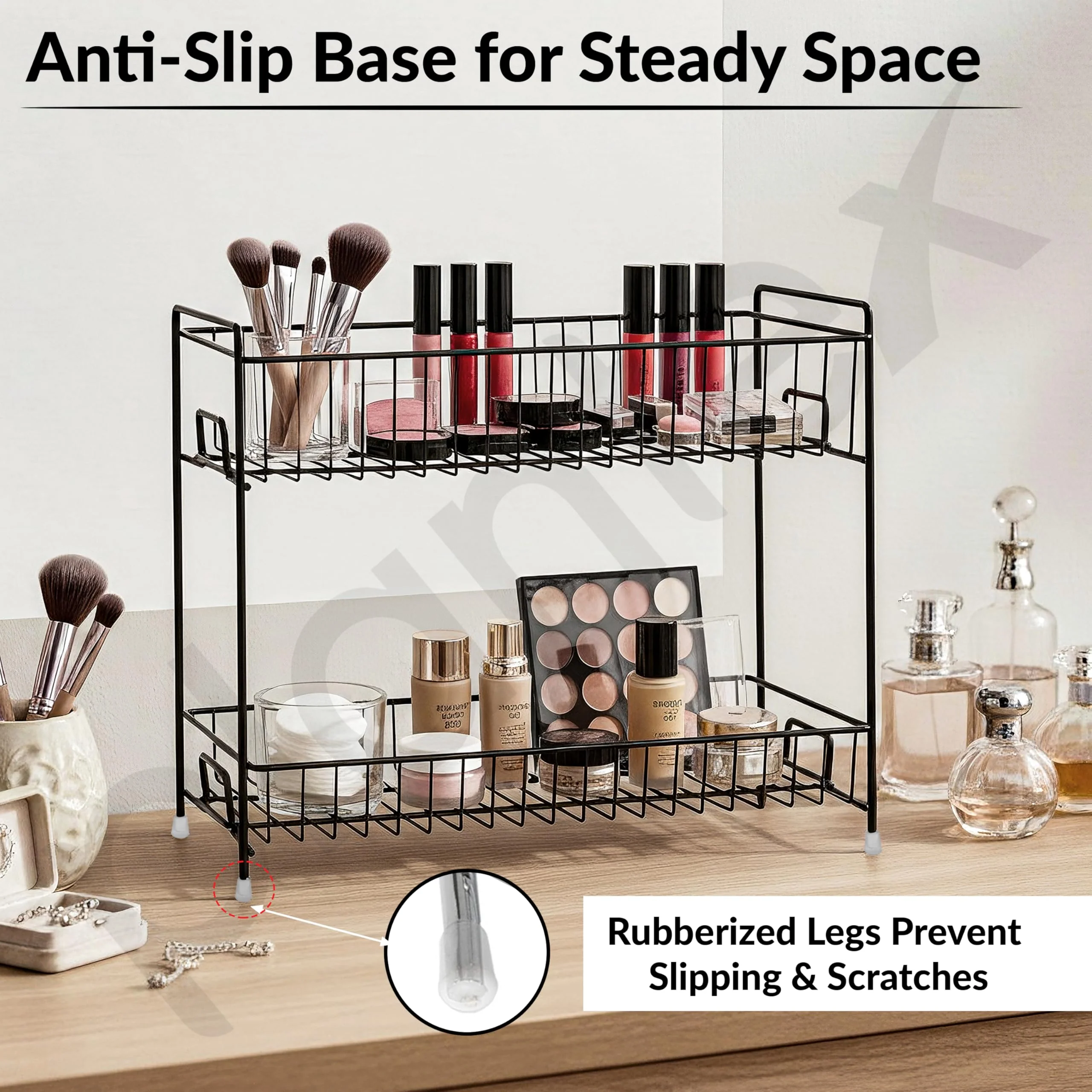Plantex 2-Tier Stainless Steel Countertop, Tabletop Tiered Shelf Rack/Kitchen Organizer/Spice Jar Organizer/Storage Rack For Kitchen (Black) - Image 3