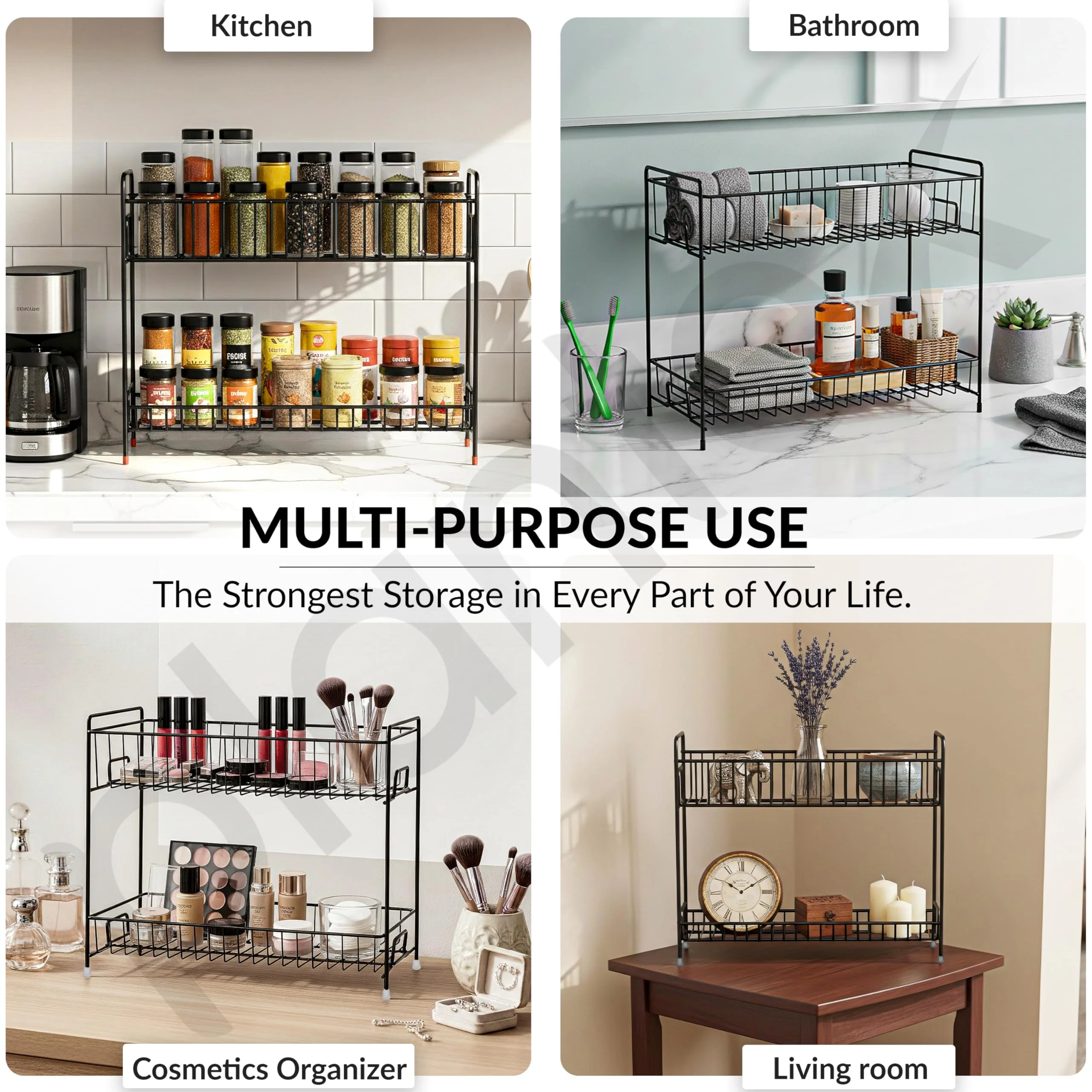 Plantex 2-Tier Stainless Steel Countertop, Tabletop Tiered Shelf Rack/Kitchen Organizer/Spice Jar Organizer/Storage Rack For Kitchen (Black) - Image 5