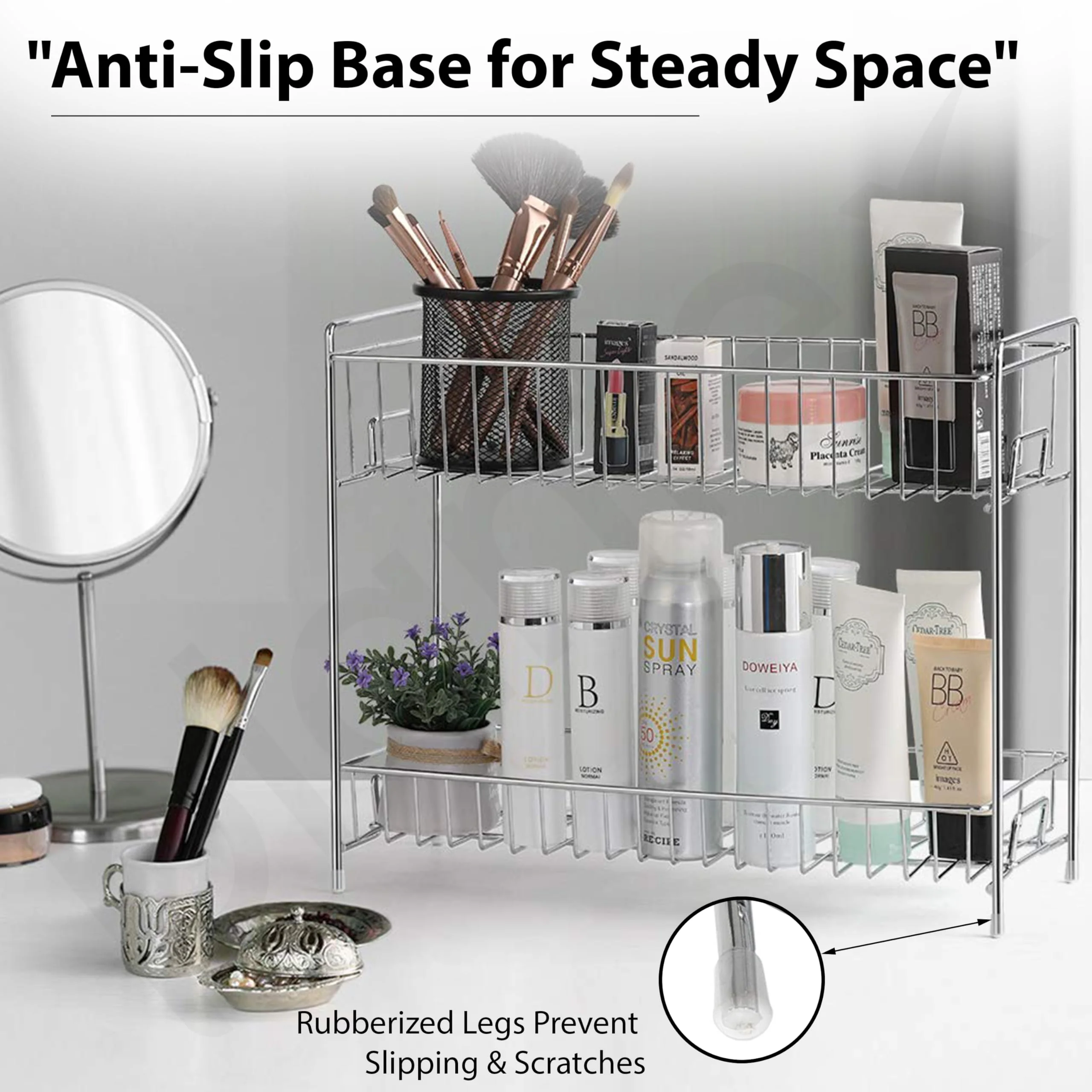 Plantex 2-Tier Stainless Steel Rack For Kitchen/Kitchen Organizer Rack/Countertop Tiered Shelf/Small Jar Organizer (Chrome) - Image 3