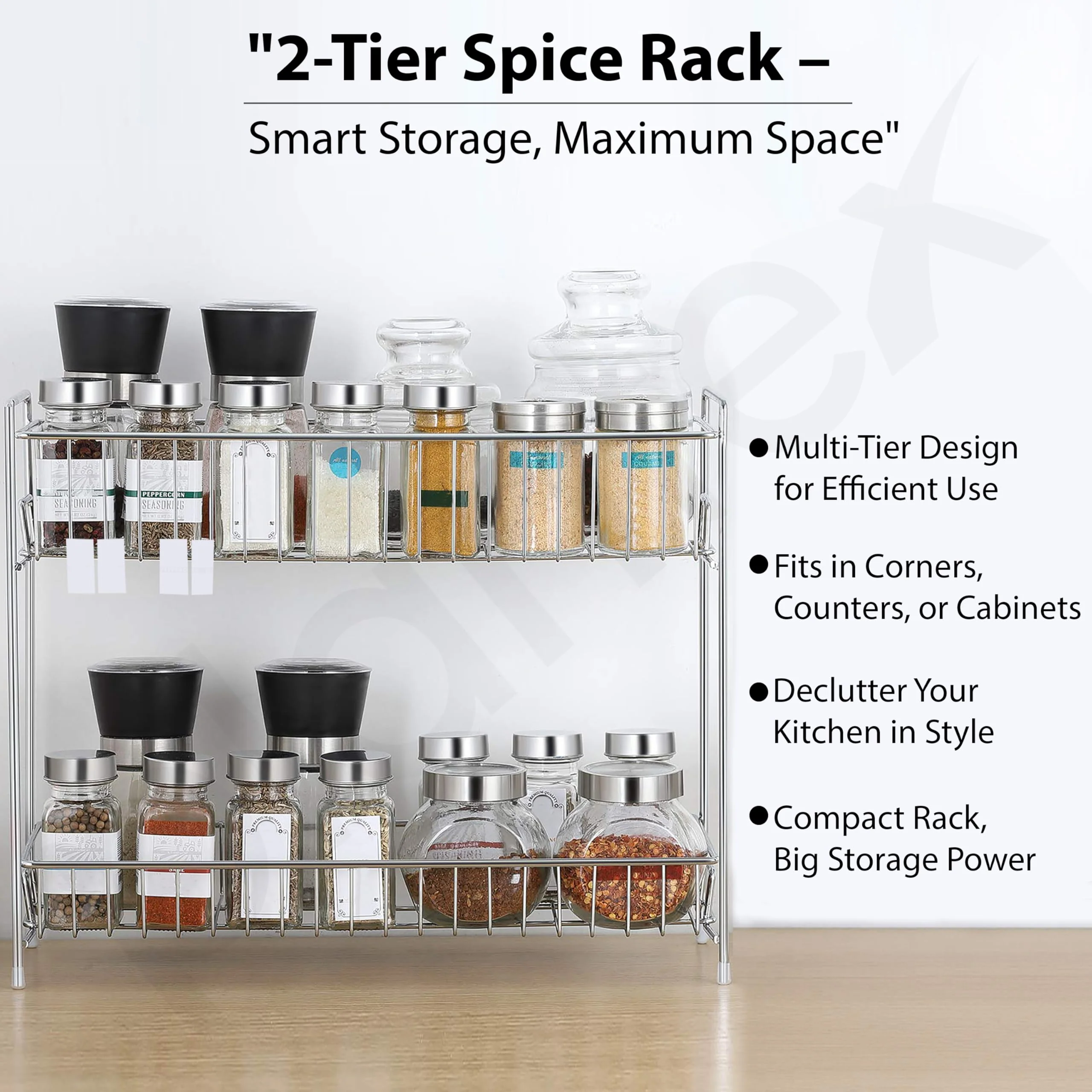 Plantex 2-Tier Stainless Steel Rack For Kitchen/Kitchen Organizer Rack/Countertop Tiered Shelf/Small Jar Organizer (Chrome) - Image 7