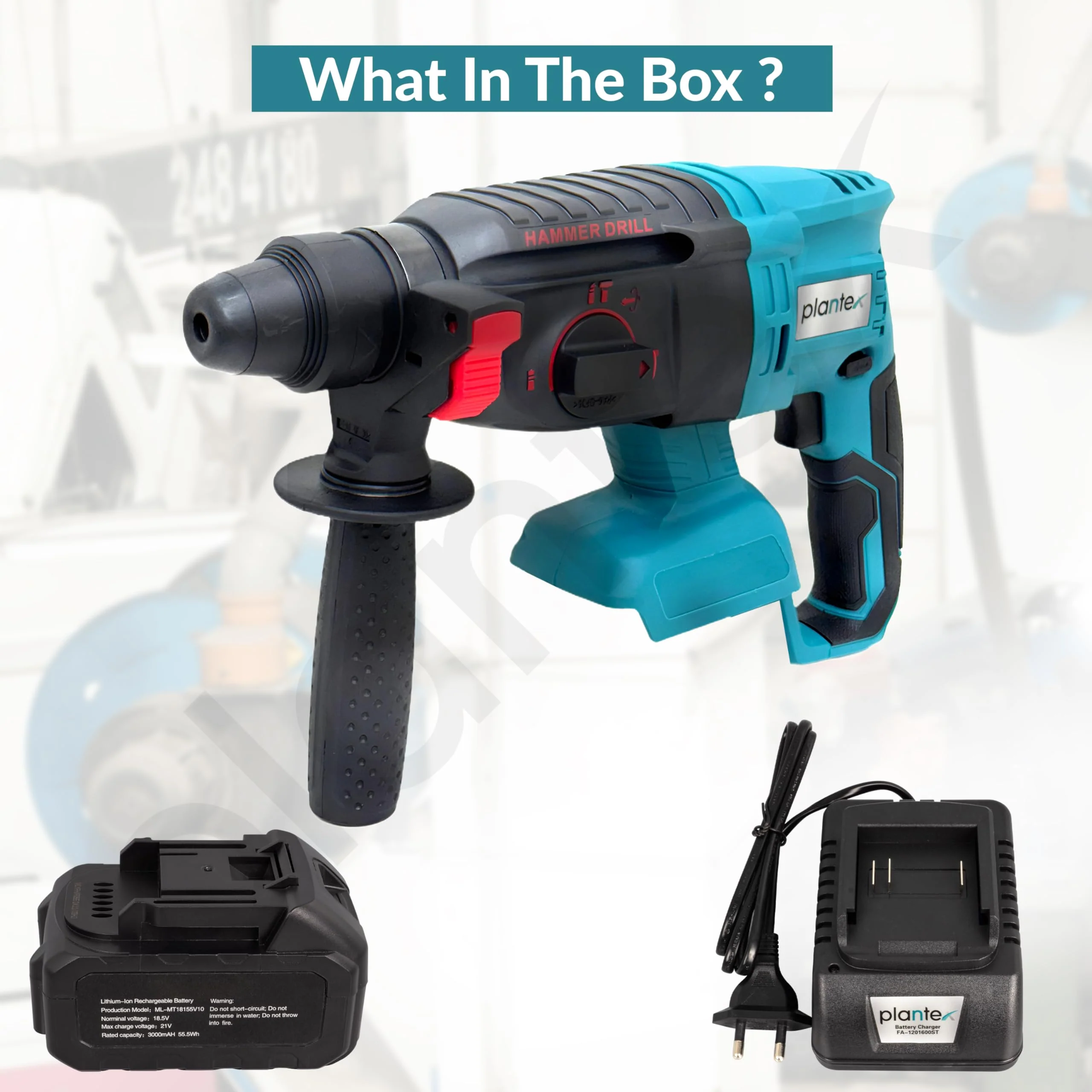 Plantex 21V Cordless Heavy Duty Hammer Drill Machine with battery & charger/Rotary Hammer/Load Speed 6000rpm/Copper winding - (Blue & Black) - Image 3