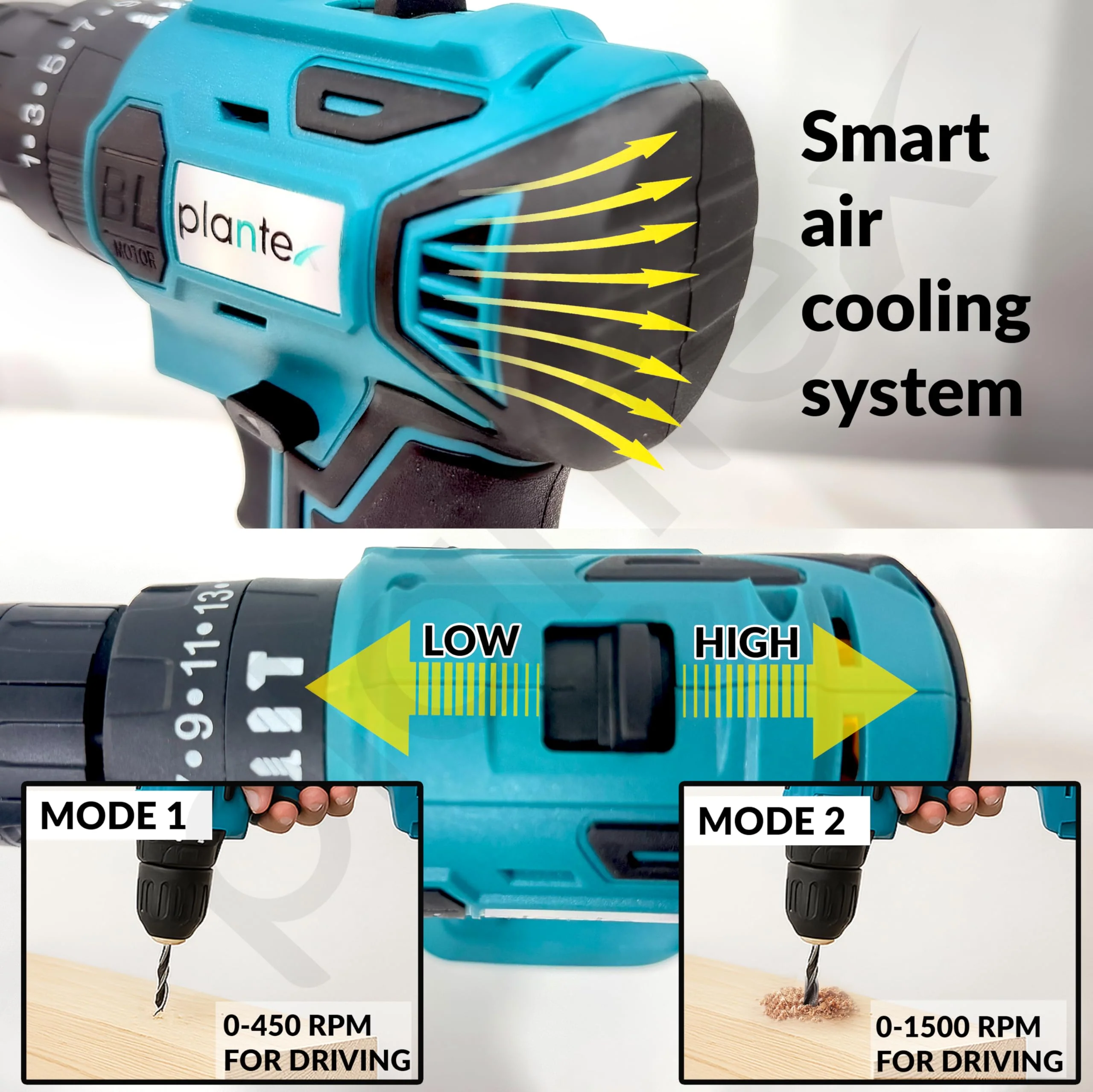 Plantex 21V Cordless Impact Drill Machine with battery & charger/Screwdriver/10mm Keyless Chuck/Torque 1500 RPM/Reversible Variable Speed for Walls Woods Metal - (Blue & Black) - Image 5