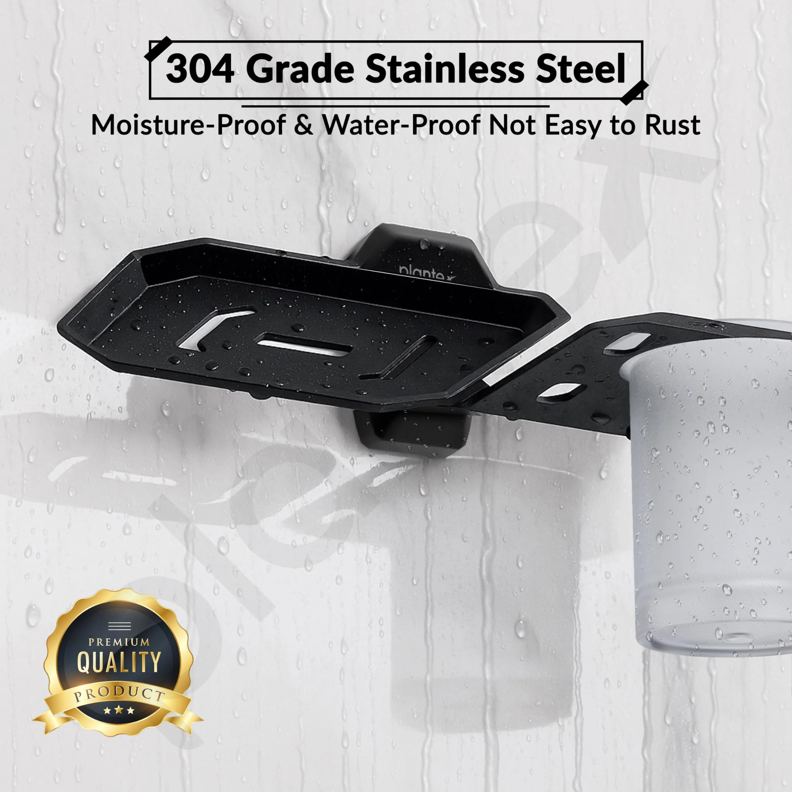 Plantex 2in1 Soap Dish with Tumbler Holder for Bathroom/304 Grade Stainless Steel Soap Holder with Toothbrush Holder/Bathroom Accessories - Pack of 1 (PMB-2409, Z-Black) - Image 7