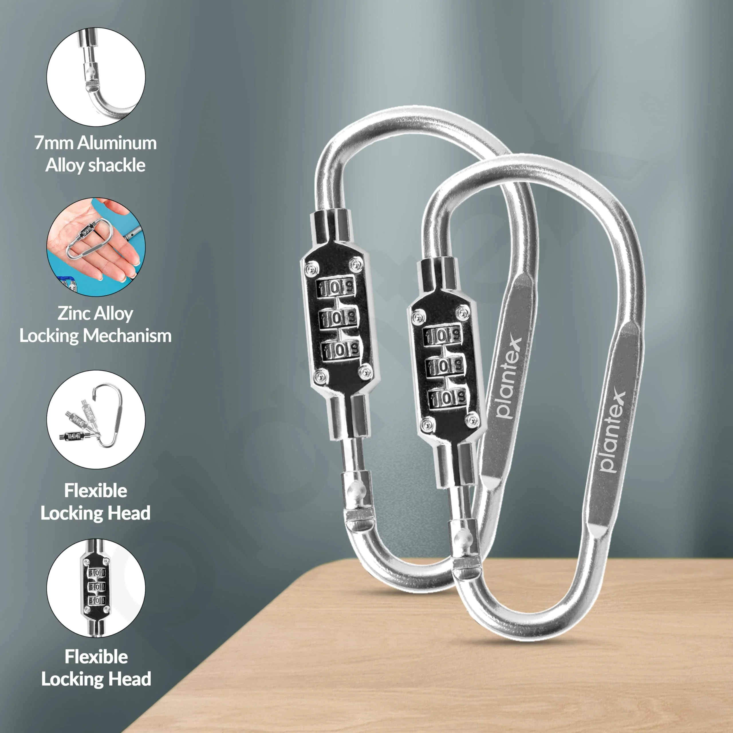 Plantex 3-Digit Code Combination Lock/Number Lock/Portable Luggage Lock/Travel Lock for Briefcase/Laptop Bags - Pack of 2 (Silver) - Image 2