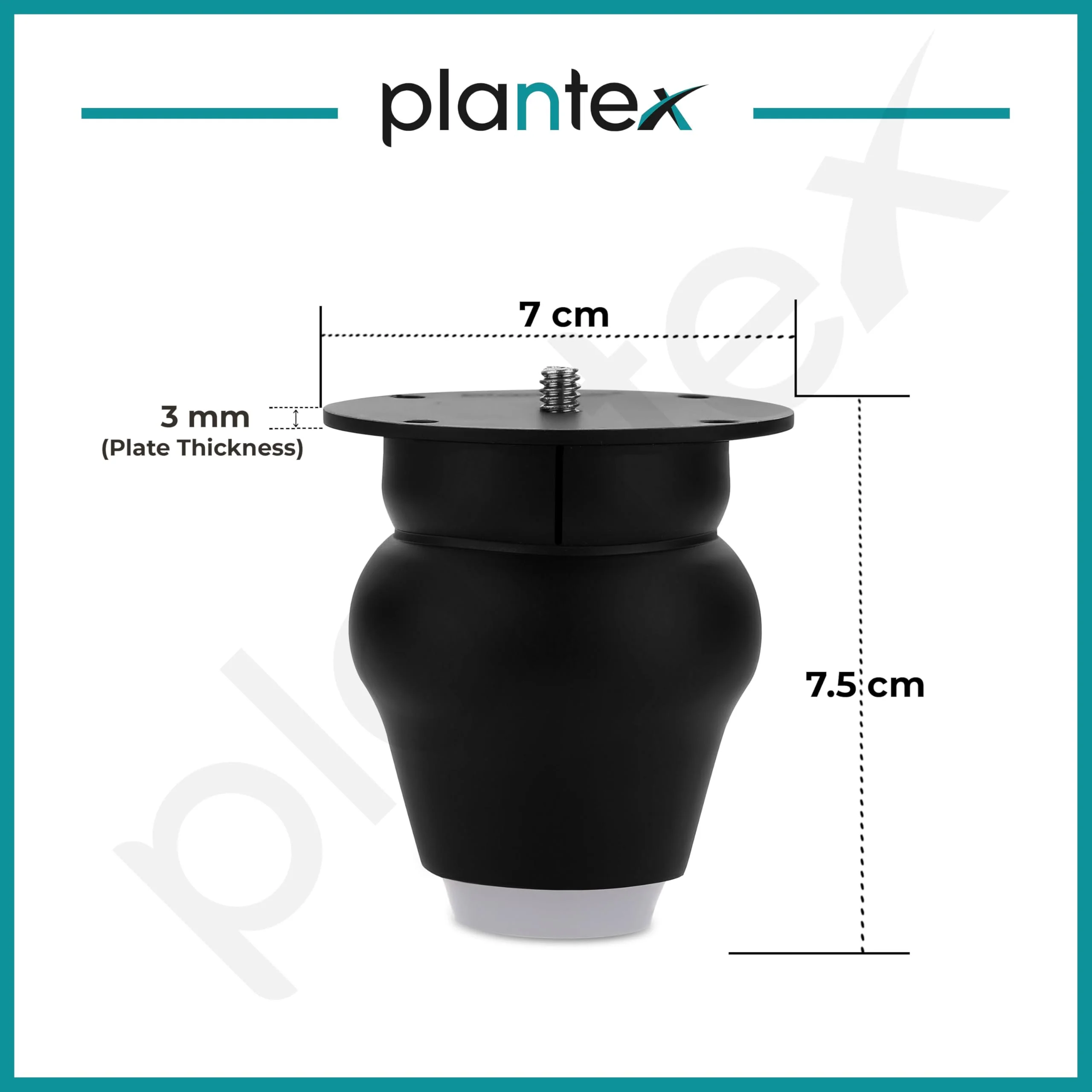 Plantex 3 Inch Sofa Legs for Bed Furniture/Sofa Legs for Table/Sofa Support Legs with Rubber Grip (Black, 6 Pcs) - Image 3