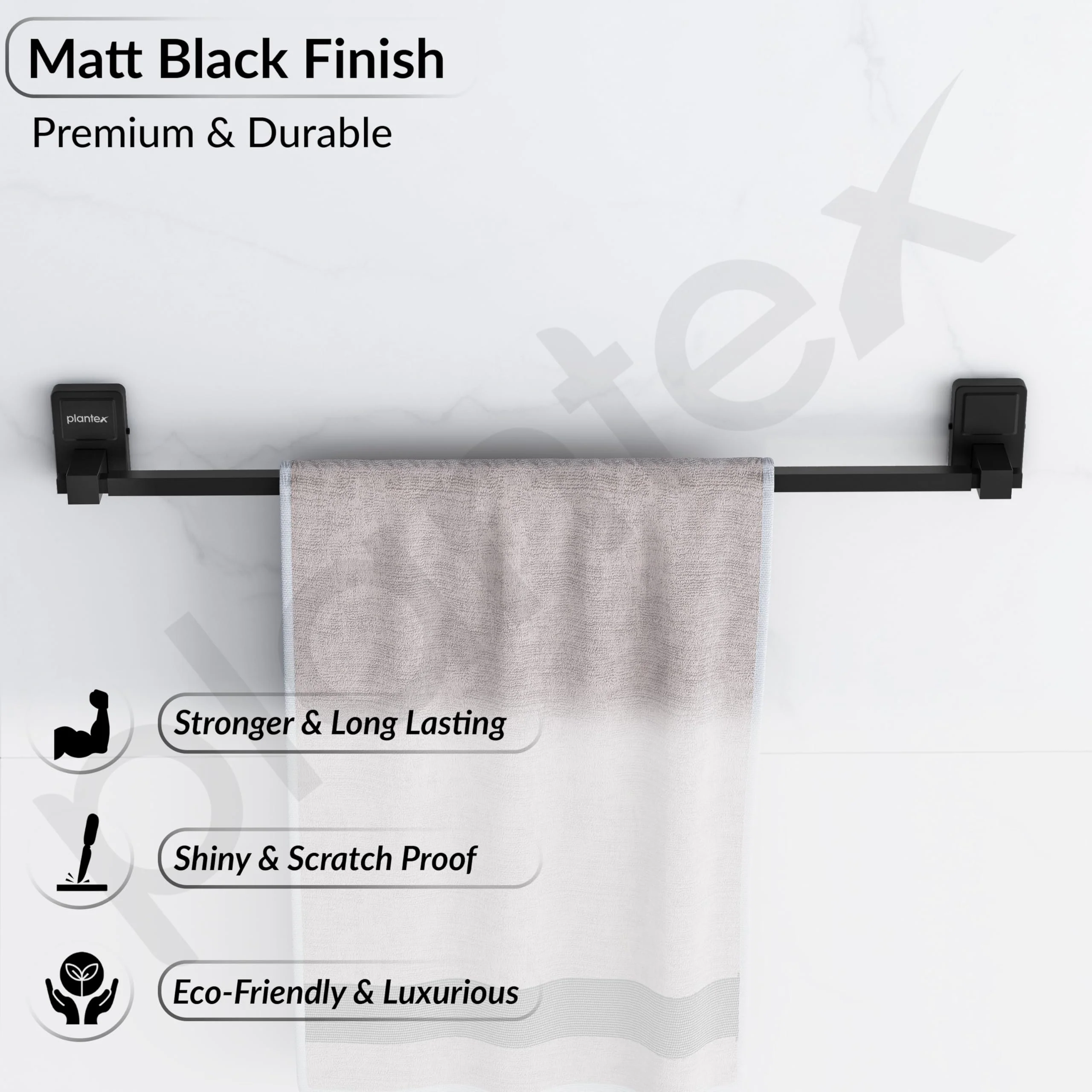 Plantex 304 Garde Stainless Steel 24 inch Towel Bar for Bathroom/Towel Stand/Single Towel Rod/Bathroom Accessories - Darcy (Black) - Image 4