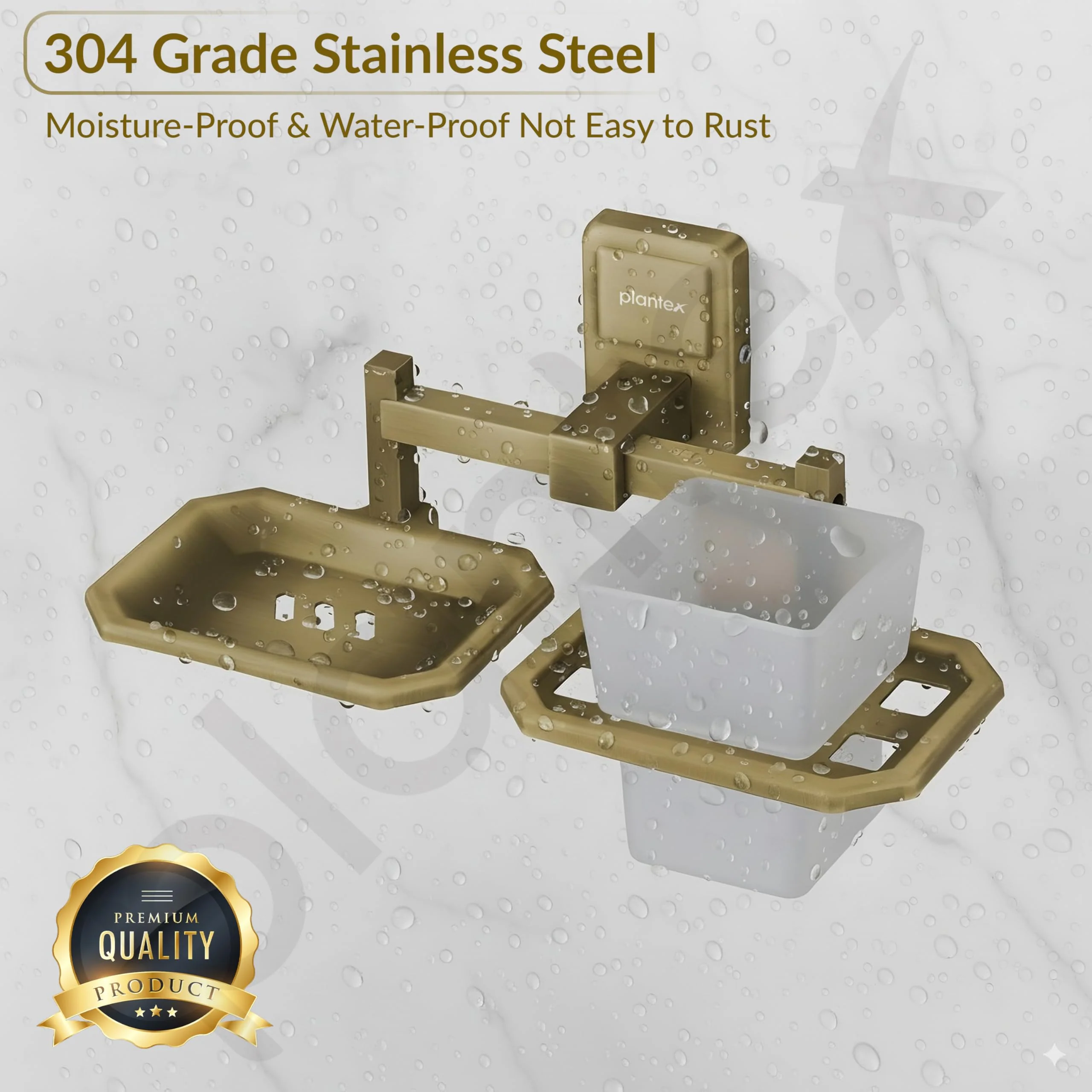 Plantex 304 Garde Stainless Steel 2in1 Soap Holder with Tumbler Holder/Bathroom Accessories - Darcy (Antique) - Image 6