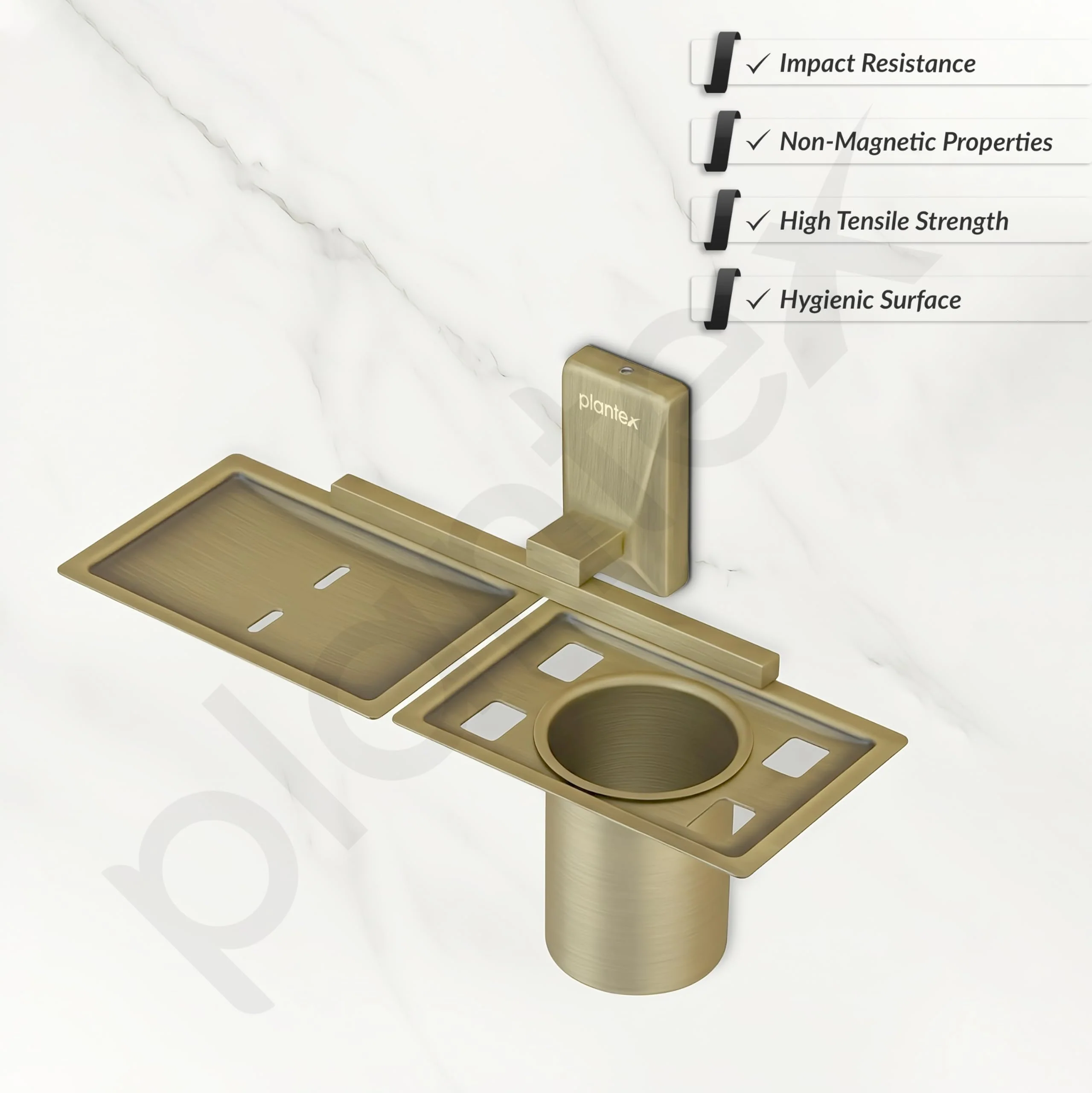 Plantex 304 Grade Stainless Steel 2 in1 Soap Dish with Tumbler Holder/Soap Stand/Tooth Brush Holder for Bathroom - Crystal (Brass Antique) - Image 2