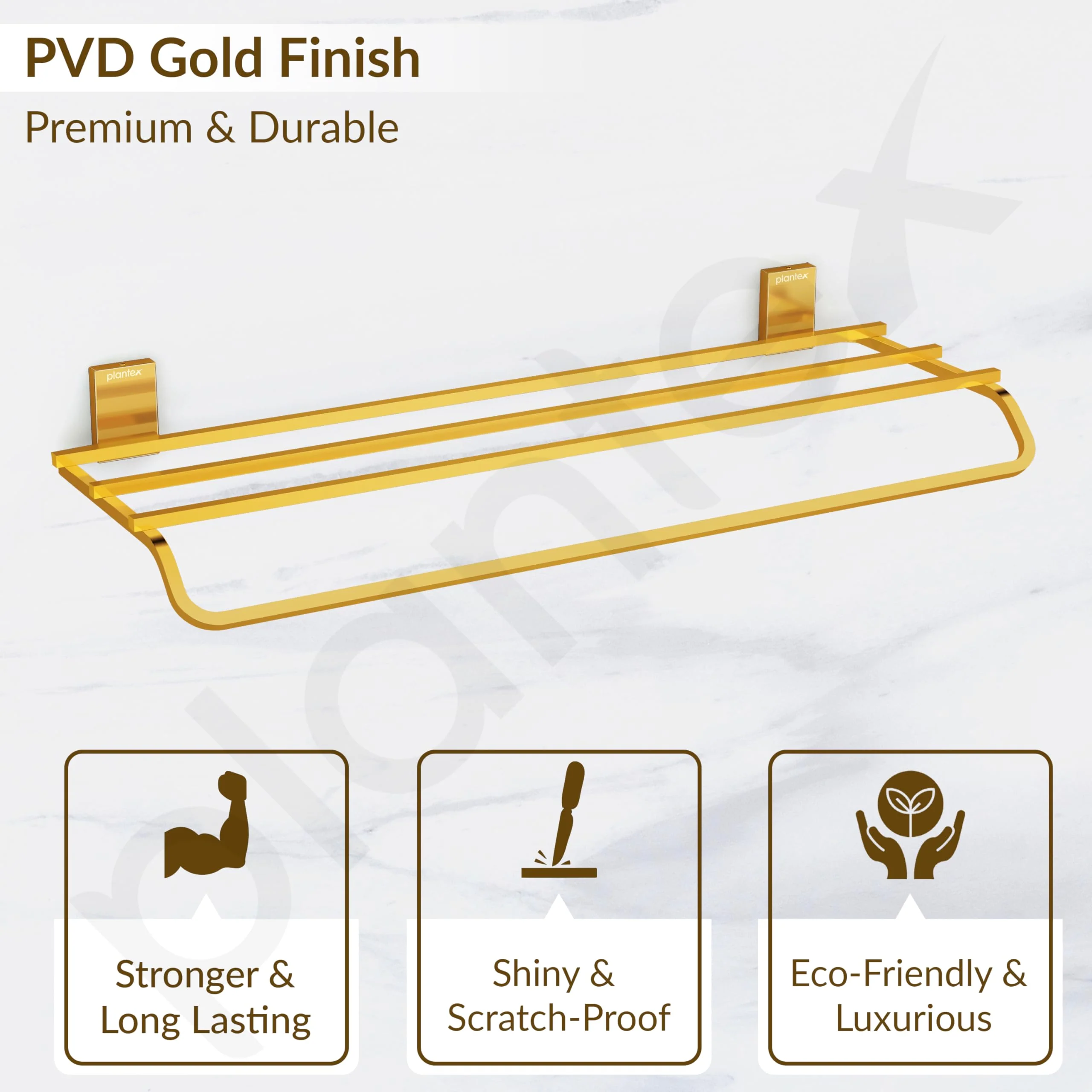 Plantex 304 Grade Stainless Steel 24-Inch Bathroom Towel Rack/Towel Bar/Towel Stand/Towel Rod/Bathroom Accessories (Crystal - PVD Gold) - Image 5