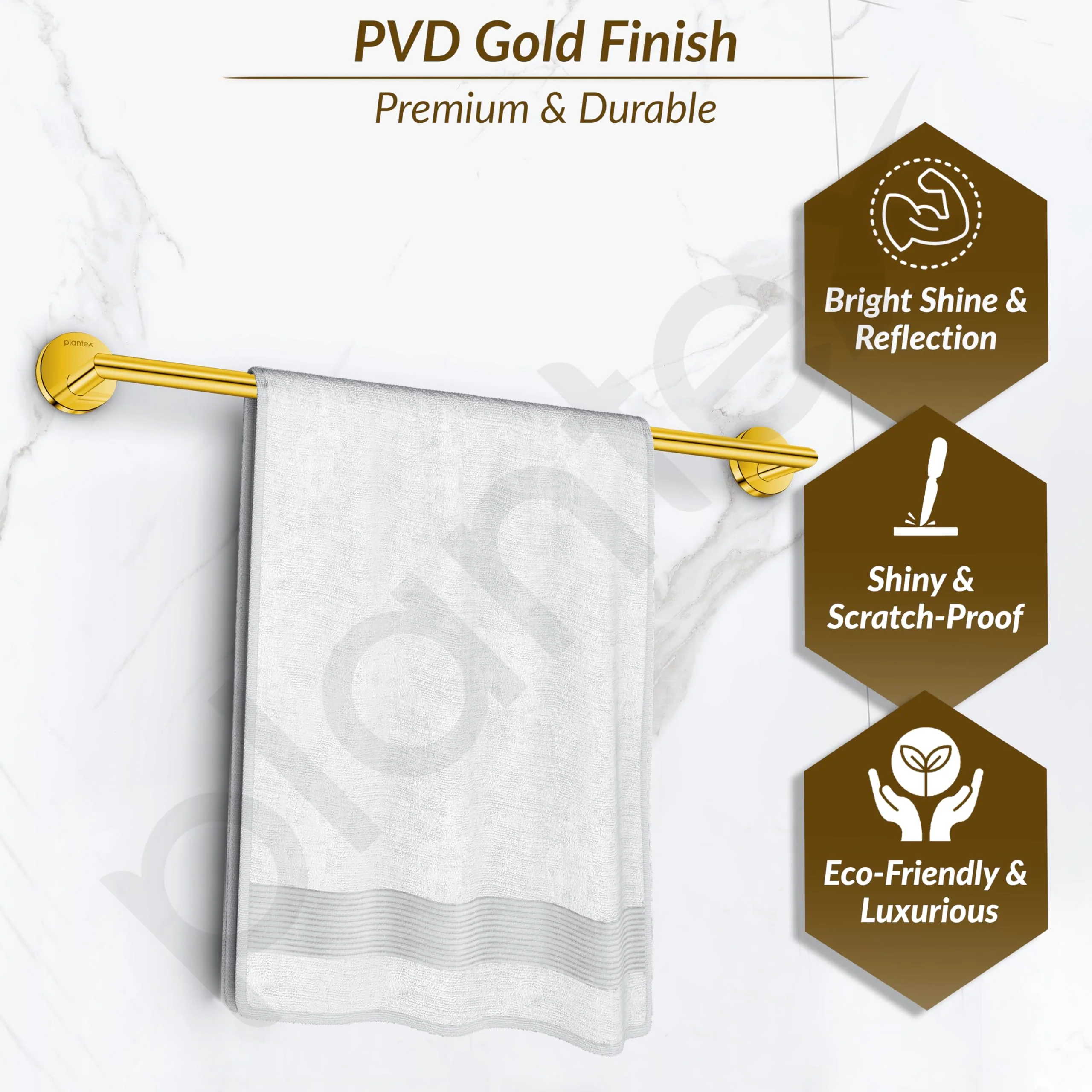 Plantex 304 Grade Stainless Steel 24 inch Single Towel Rod for Bathroom/Towel Stand/Towel Hanger/Towel Bar/Bathroom Accessories - Oreo (Gold) - Image 5