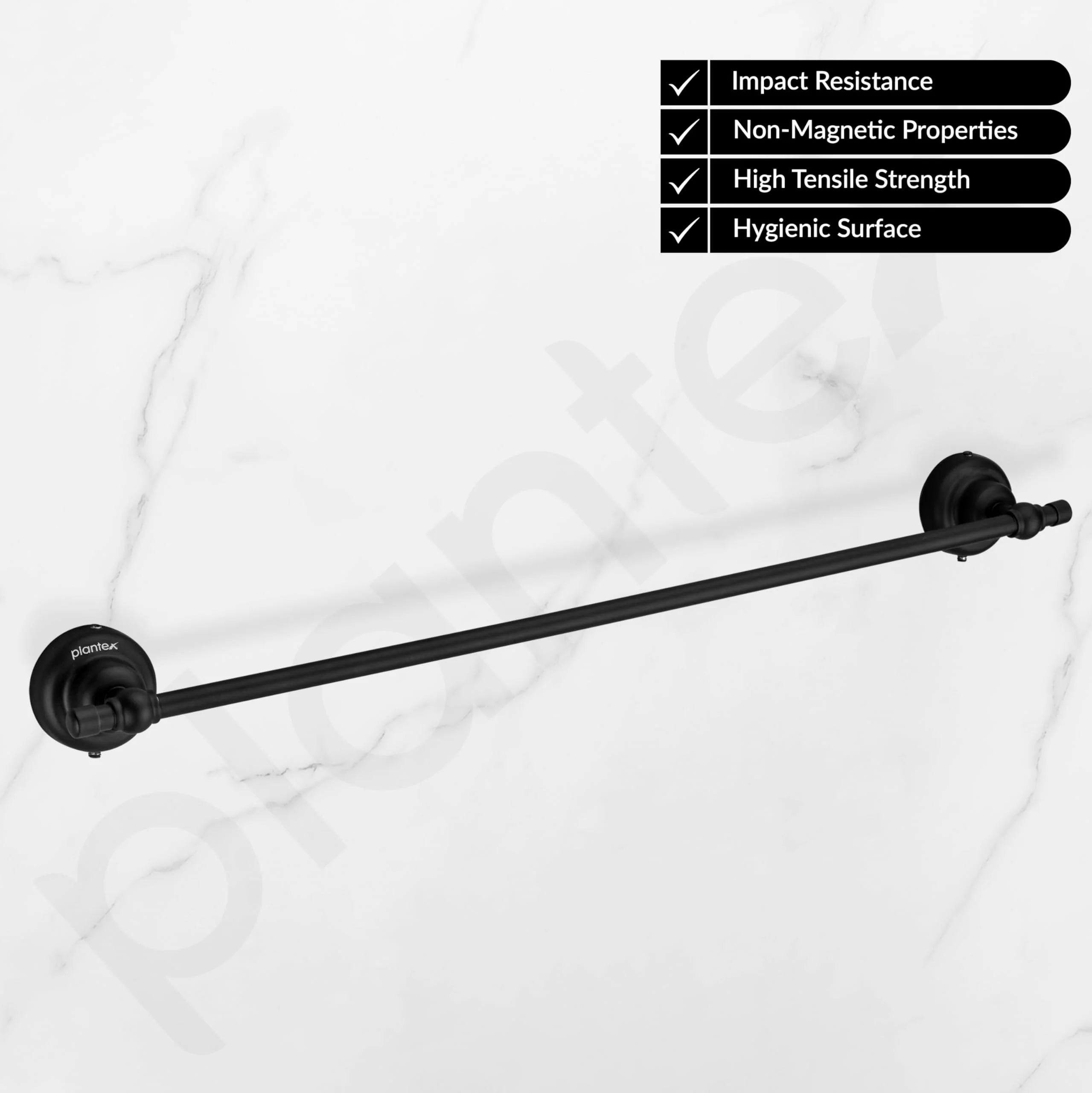 Plantex 304 Grade Stainless Steel 24 inch Towel Hanger for Bathroom/Single Towel Rod/Holder/Bar/Bathroom Accessories - Skyllo (Black) - Image 3