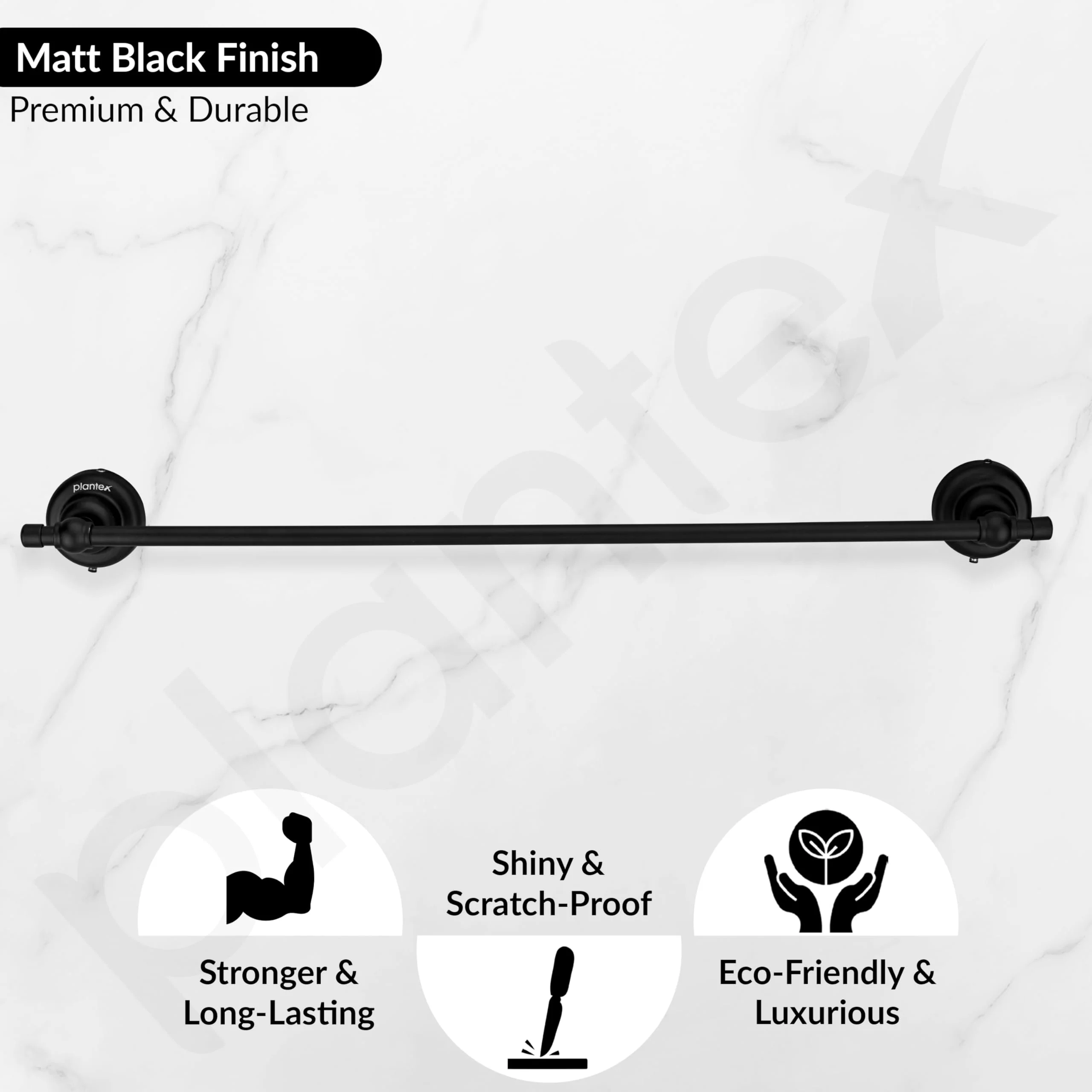 Plantex 304 Grade Stainless Steel 24 inch Towel Hanger for Bathroom/Single Towel Rod/Holder/Bar/Bathroom Accessories - Skyllo (Black) - Image 4