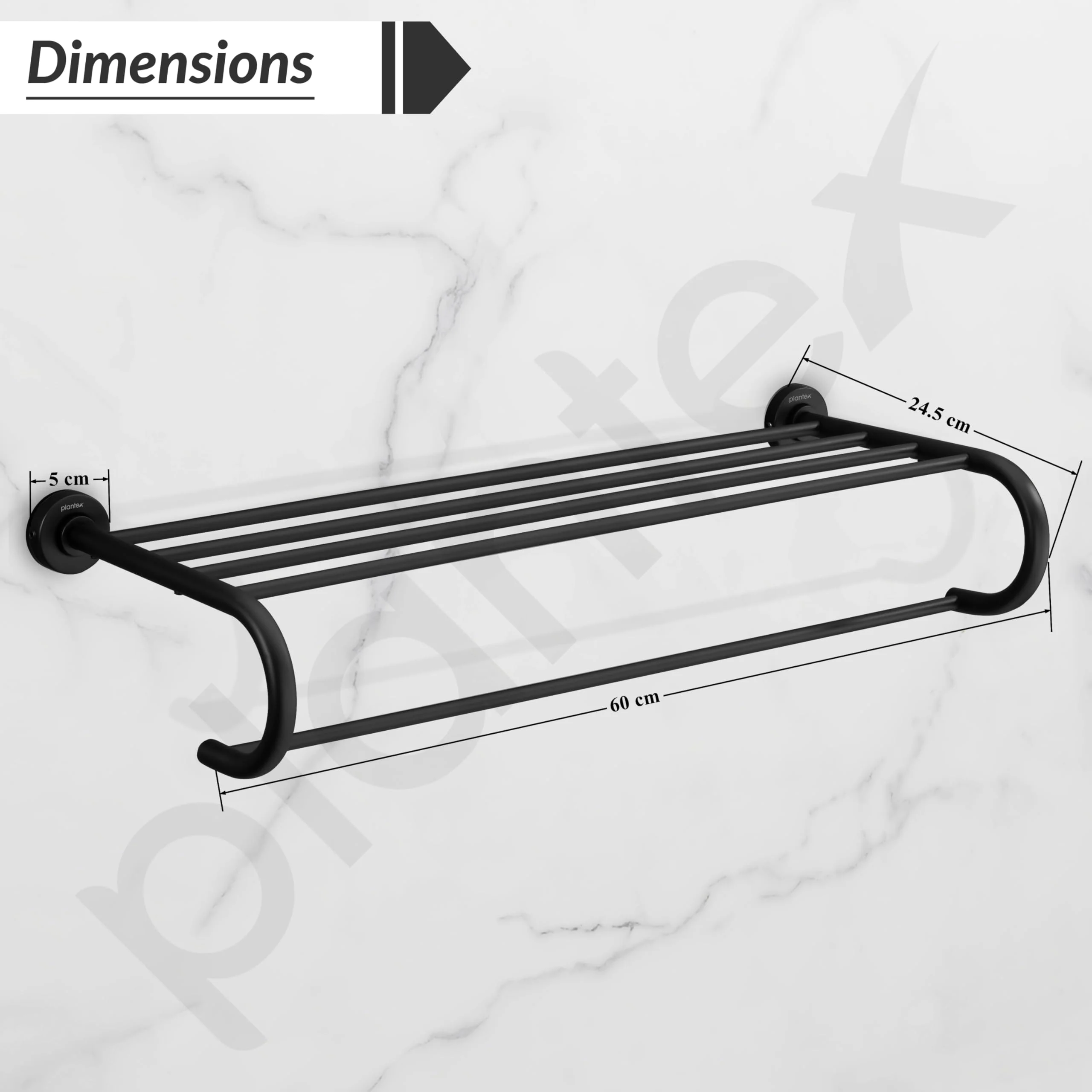 Plantex 304 Grade Stainless Steel 24 inch Towel Rack for Bathroom/Towel Stand/Hanger/Bathroom Accessories - Daizy (Black) - Image 2