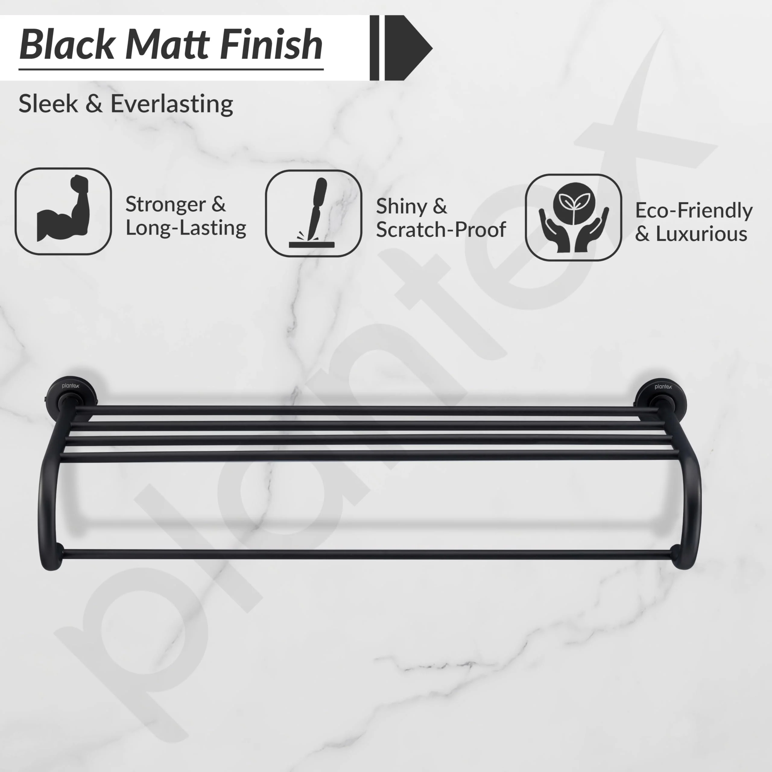 Plantex 304 Grade Stainless Steel 24 inch Towel Rack for Bathroom/Towel Stand/Hanger/Bathroom Accessories - Daizy (Black) - Image 4