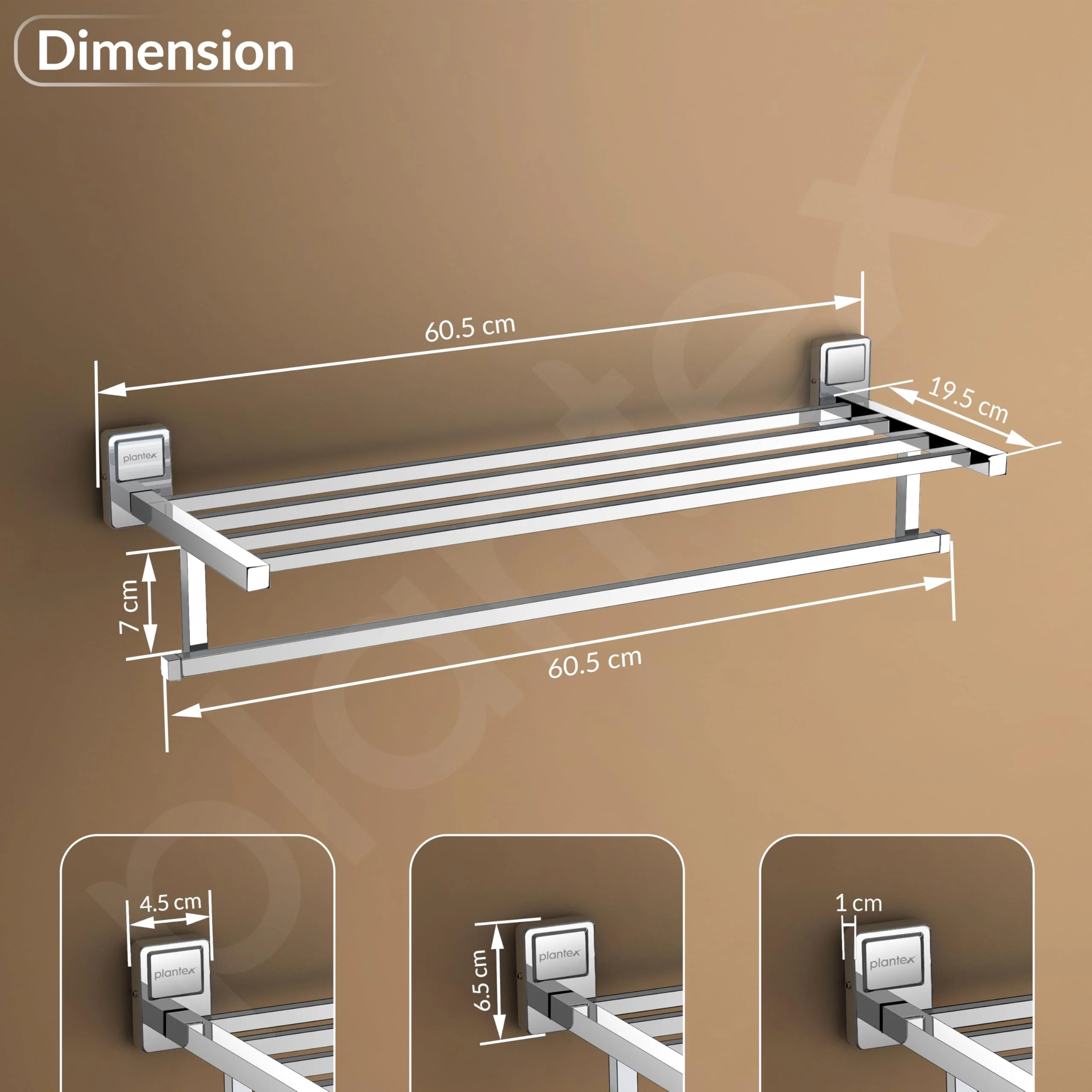 Plantex 304 Grade Stainless Steel 24 inch Towel Rack for Bathroom/Towel Stand/Hanger/Bathroom Accessories - Darcy (Chrome) - Image 2