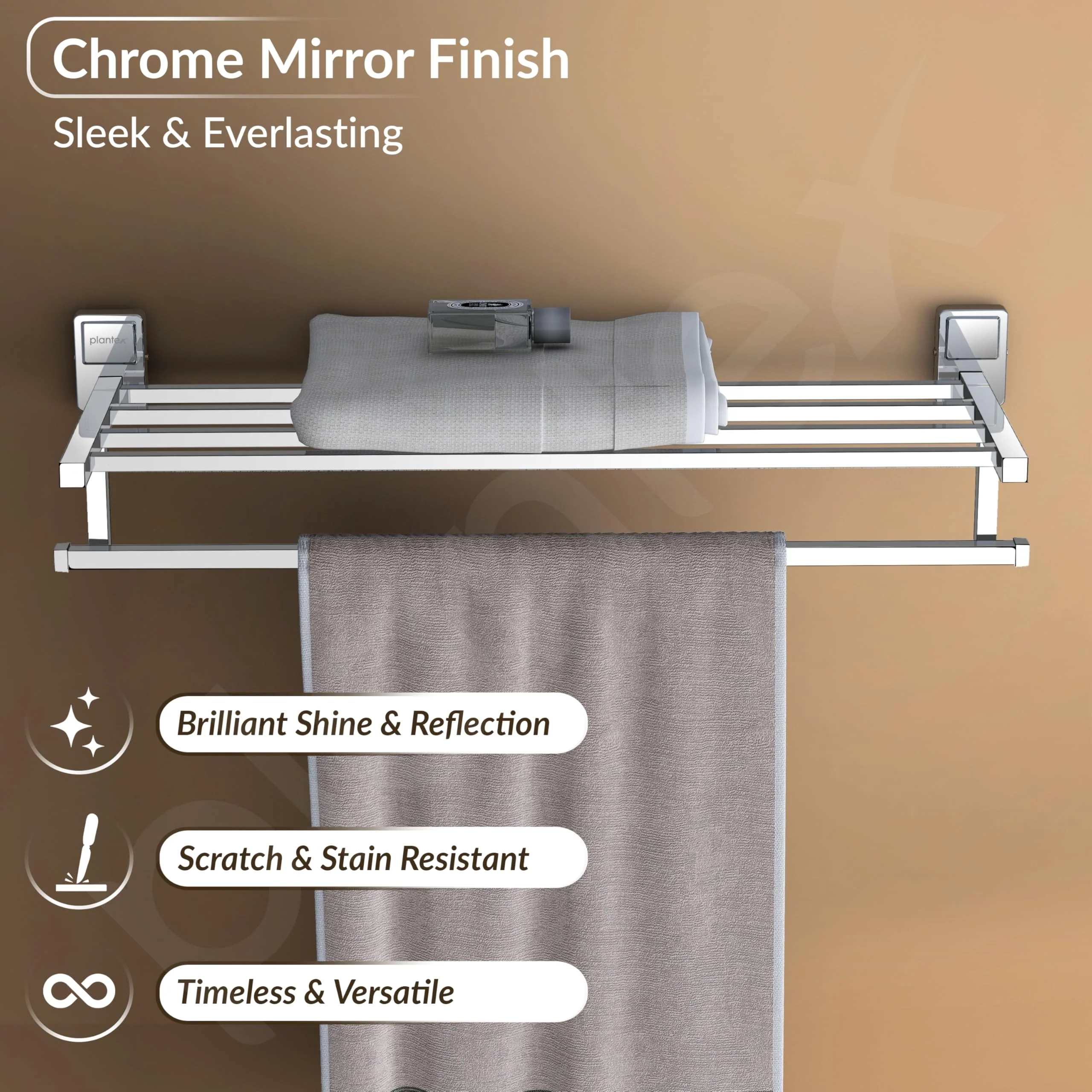 Plantex 304 Grade Stainless Steel 24 inch Towel Rack for Bathroom/Towel Stand/Hanger/Bathroom Accessories - Darcy (Chrome) - Image 4