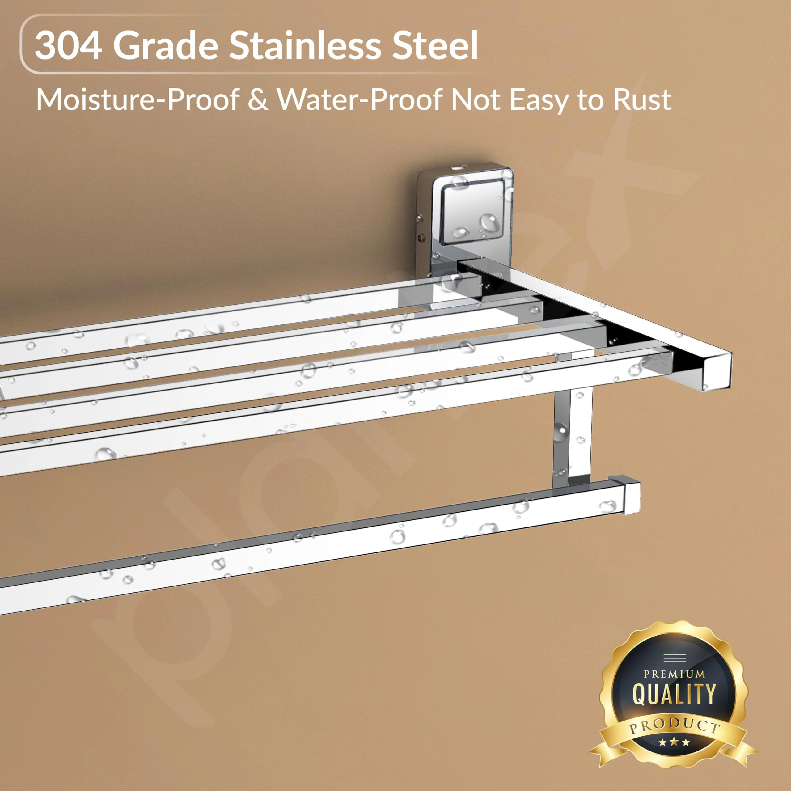 Plantex 304 Grade Stainless Steel 24 inch Towel Rack for Bathroom/Towel Stand/Hanger/Bathroom Accessories - Darcy (Chrome) - Image 5