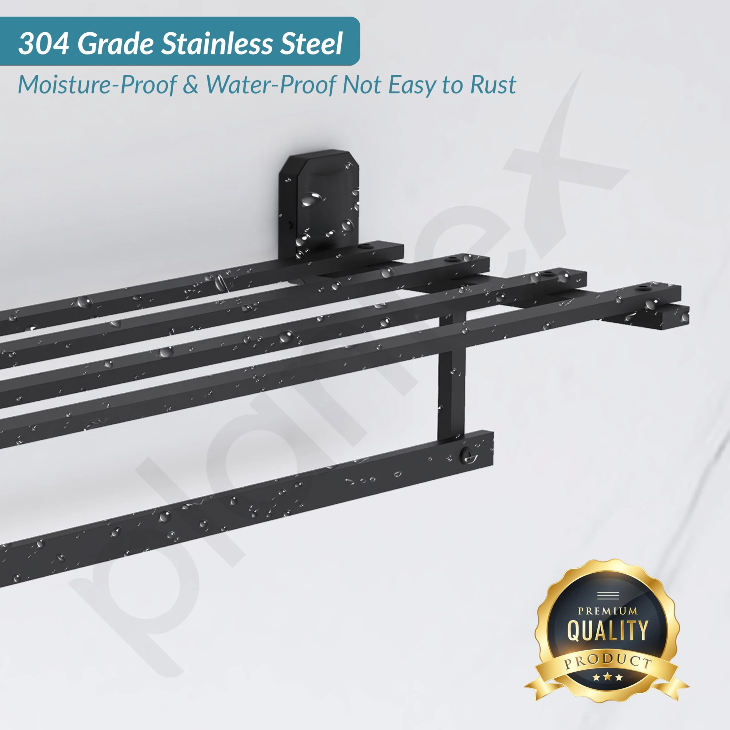 Plantex 304 Grade Stainless Steel 24 inch Towel Rack for Bathroom/Towel Stand/Hanger/Towel Bar for Bathroom Accessories - Cute (Black) - Image 5