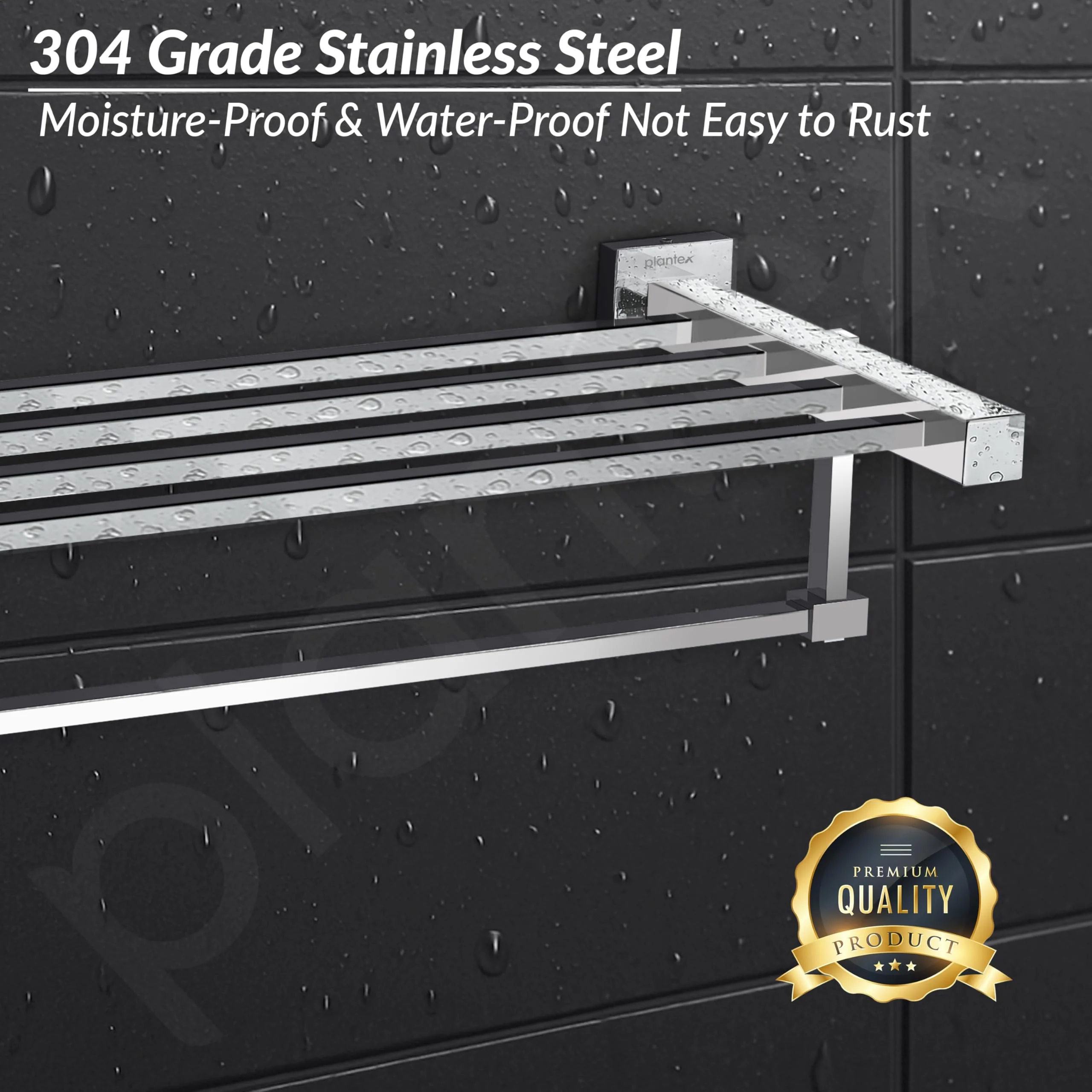 Plantex 304 Grade Stainless Steel 24 inch Towel Rack/Towel Hanger for Bathroom/Towel Rod/Towel Bar/Bathroom Accessories - Splash (Chrome) - Image 4
