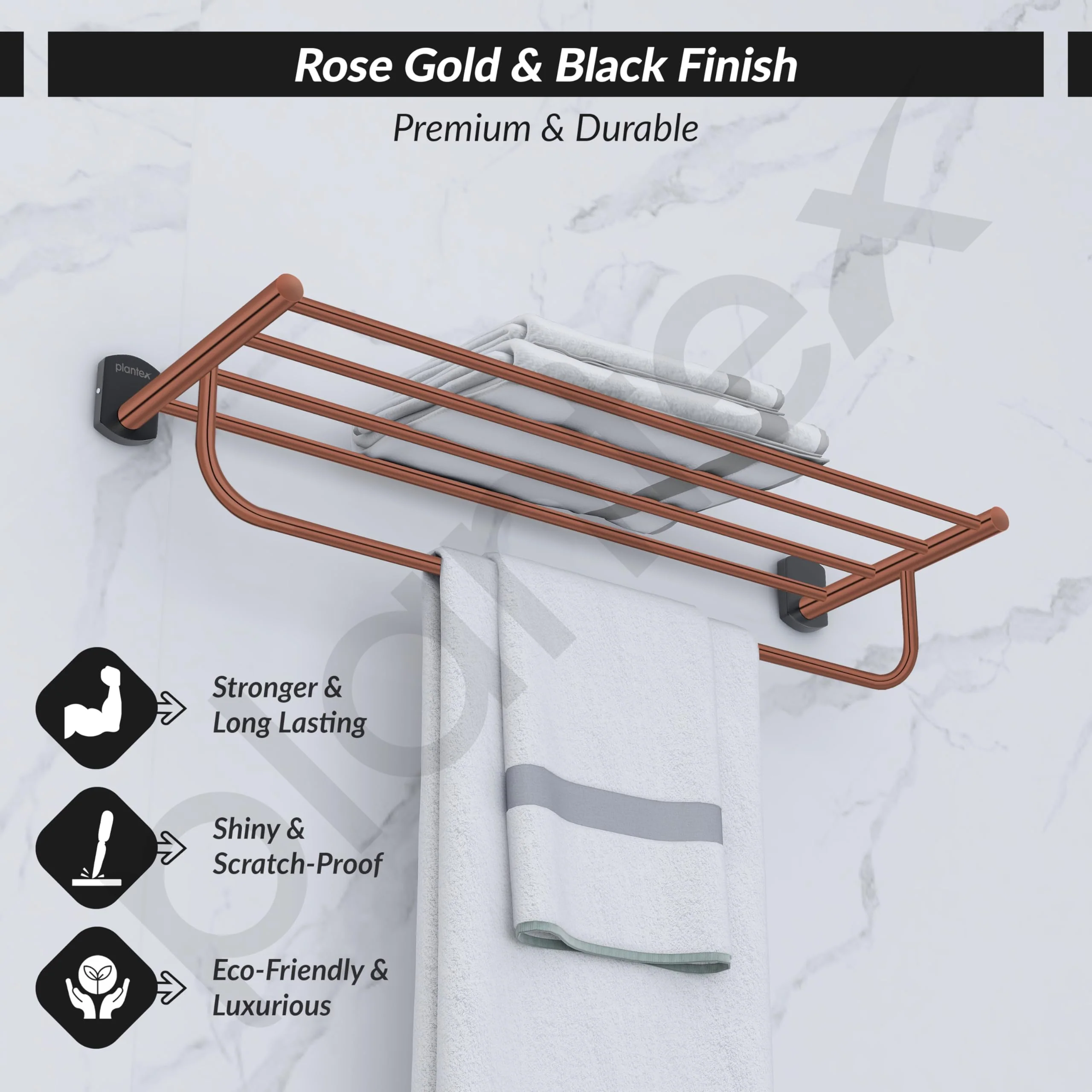 Plantex 304 Grade Stainless Steel 24 inch Towel Rack/Towel Rod for Bathroom/Napkin Hanger for Bathroom - Parv (Rose Gold & Black) - Image 3