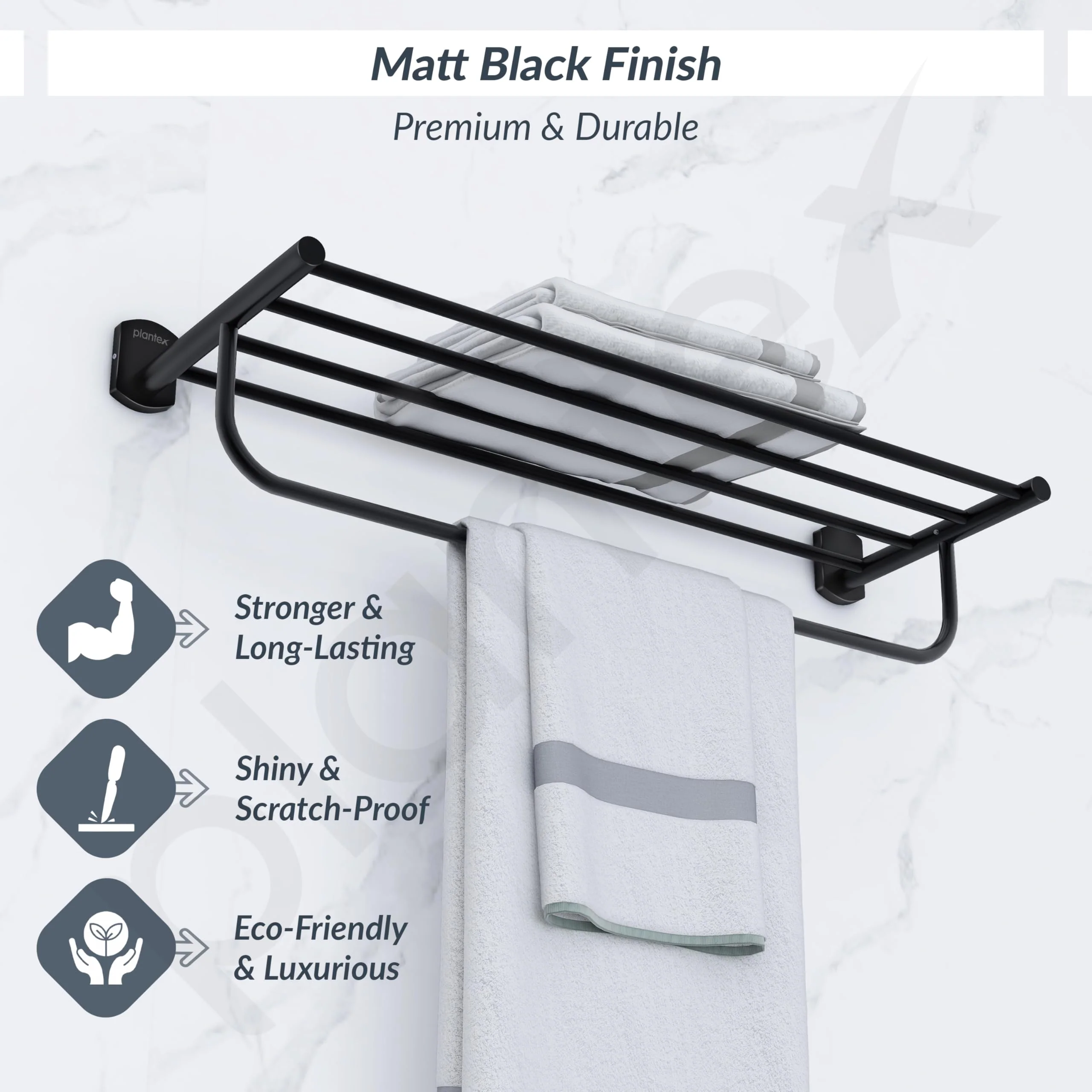 Plantex 304 Grade Stainless Steel 24 inch Towel Rack/Towel Stand/Towel Bar/Towel Hanger for Bathroom/Bathroom Accessories - Parv (Black) - Image 3