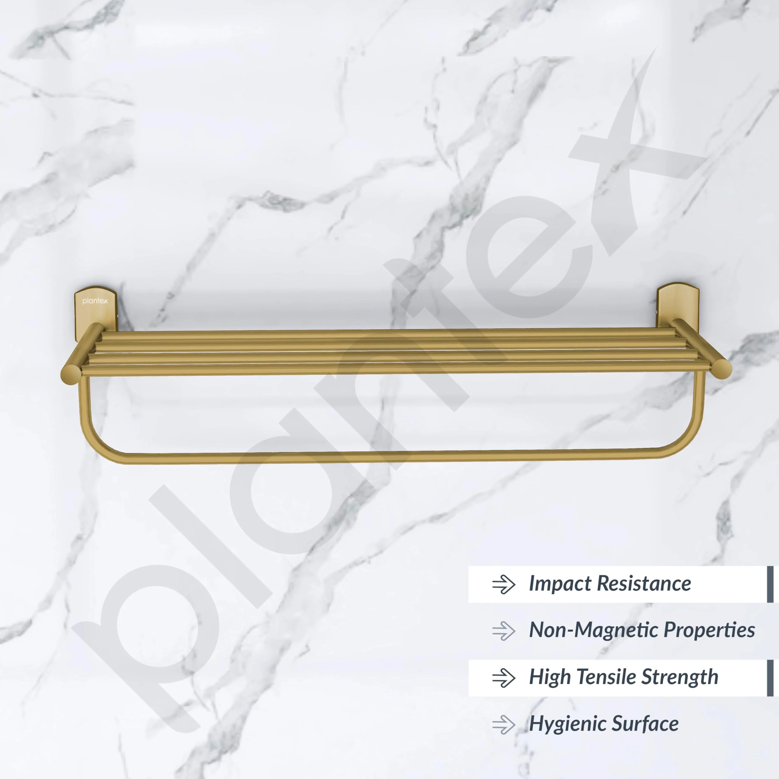 Plantex 304 Grade Stainless Steel 24 inch Towel Rack/Towel Stand/Towel Bar/Towel Hanger for Bathroom/Bathroom Accessories - Parv (Brass Antique) - Image 2