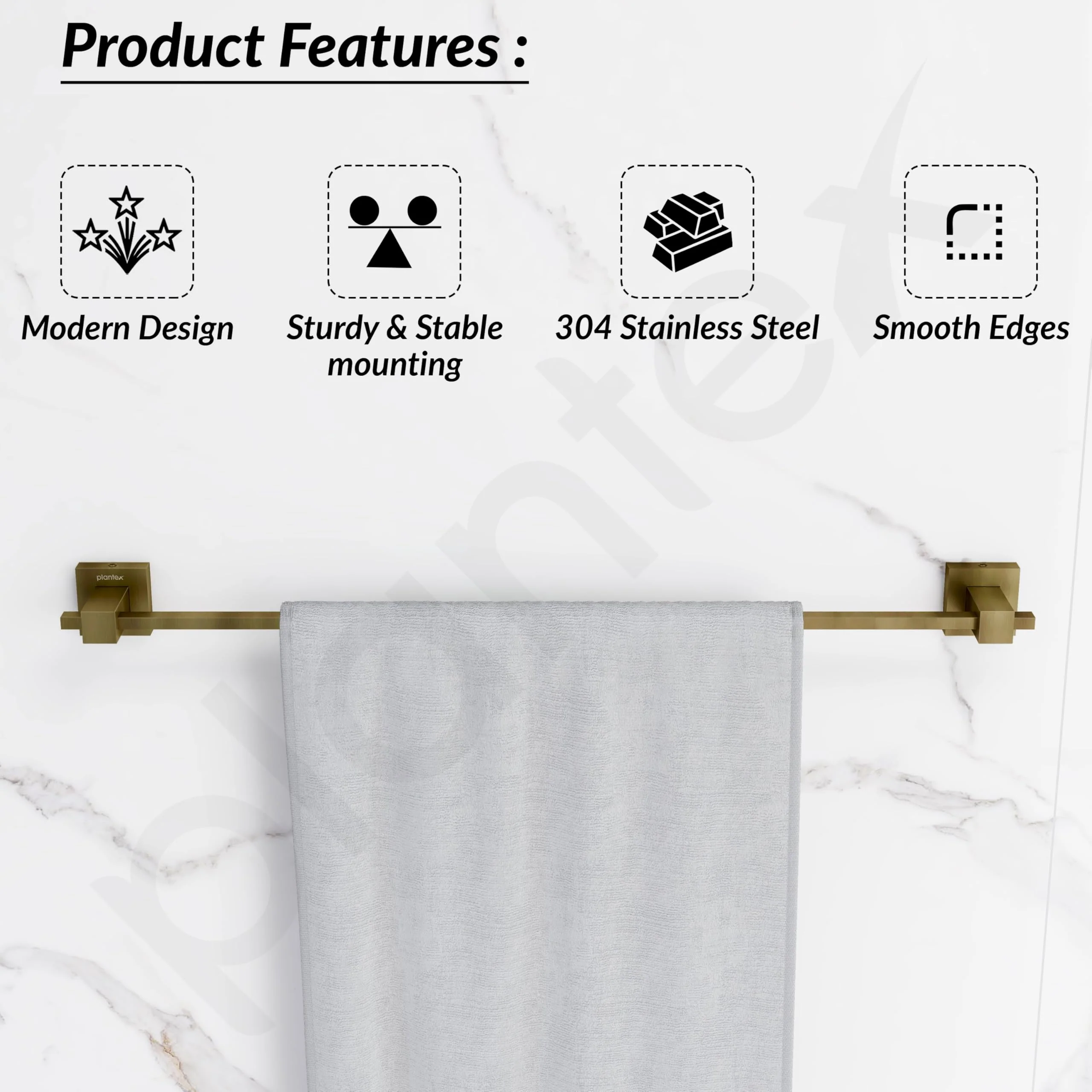 Plantex 304 Grade Stainless Steel 24 inchTowel Hanger for Bathroom/Single Towel Rod/Towel Bar/Towel Holder/Stand/Bathroom Accessories - Splash (Antique) - Image 2