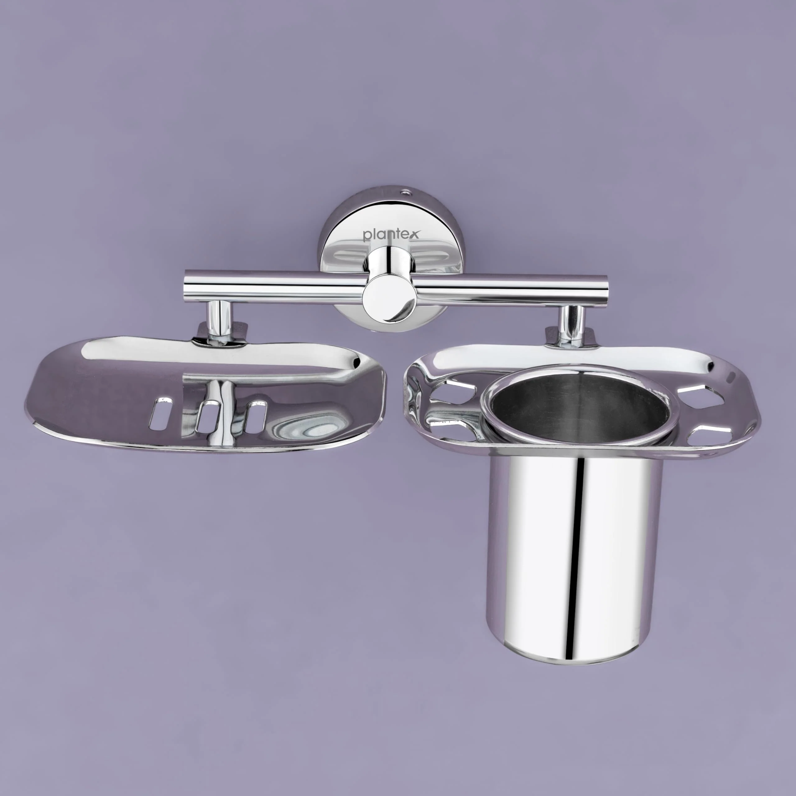 Plantex 304 Grade Stainless Steel 2in1 Soap Dish with Tumbler Holder/Soap Stand/Tooth Brush Holder/Bathroom Accessories - (Chrome) - Image 4
