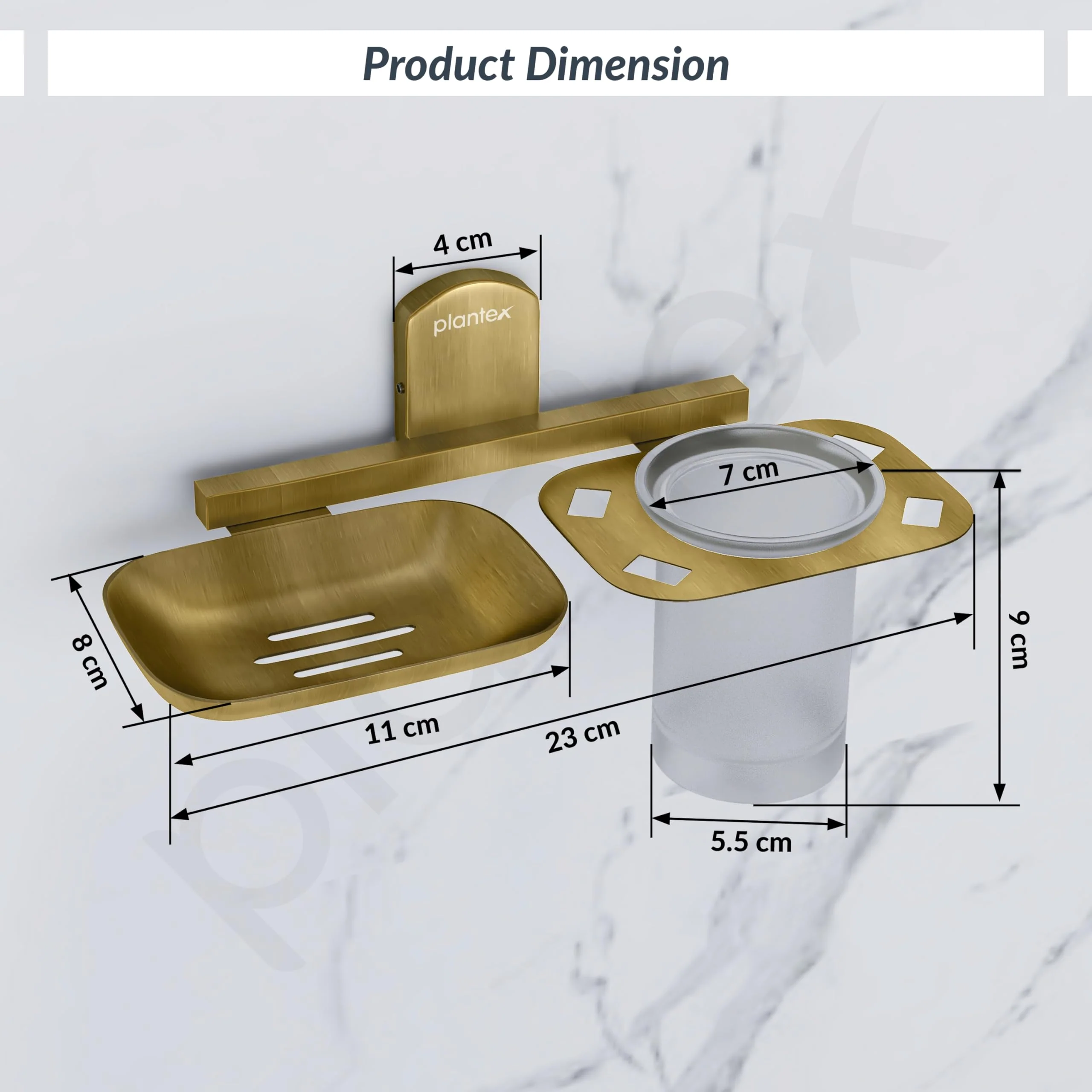 Plantex 304 Grade Stainless Steel 2in1 Soap Dish with Tumbler Holder/Soap Stand/Tooth Brush Holder/Bathroom Accessories - Parv (Brass Antique) - Image 4