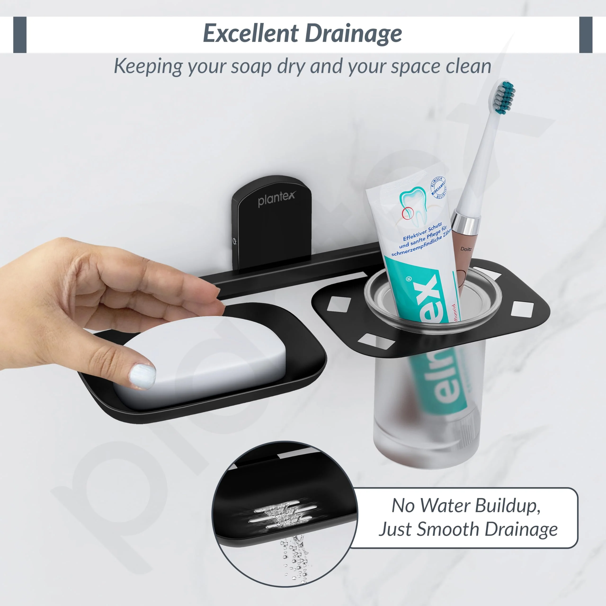 Plantex 304 Grade Stainless Steel 2in1 Soap Dish with Tumbler Holder/Soap Stand/Tooth Brush Holder for Bathroom/Bathroom Accessories - Pack of 1 (Parv-Black) - Image 5