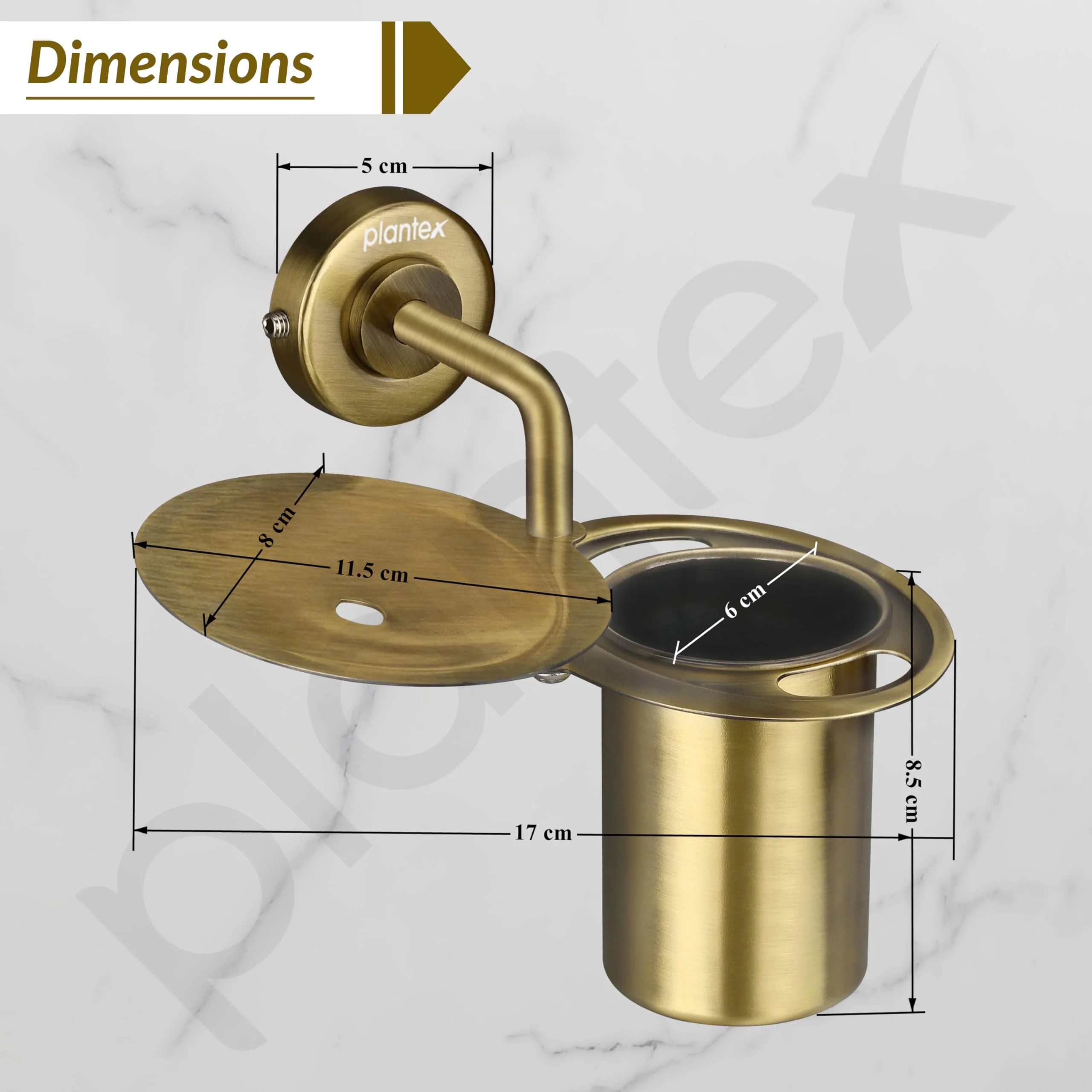 Plantex 304 Grade Stainless Steel 2in1 Soap Holder with Tumbler Holder/Bathroom Accessories - Daizy (Antique) - Image 4