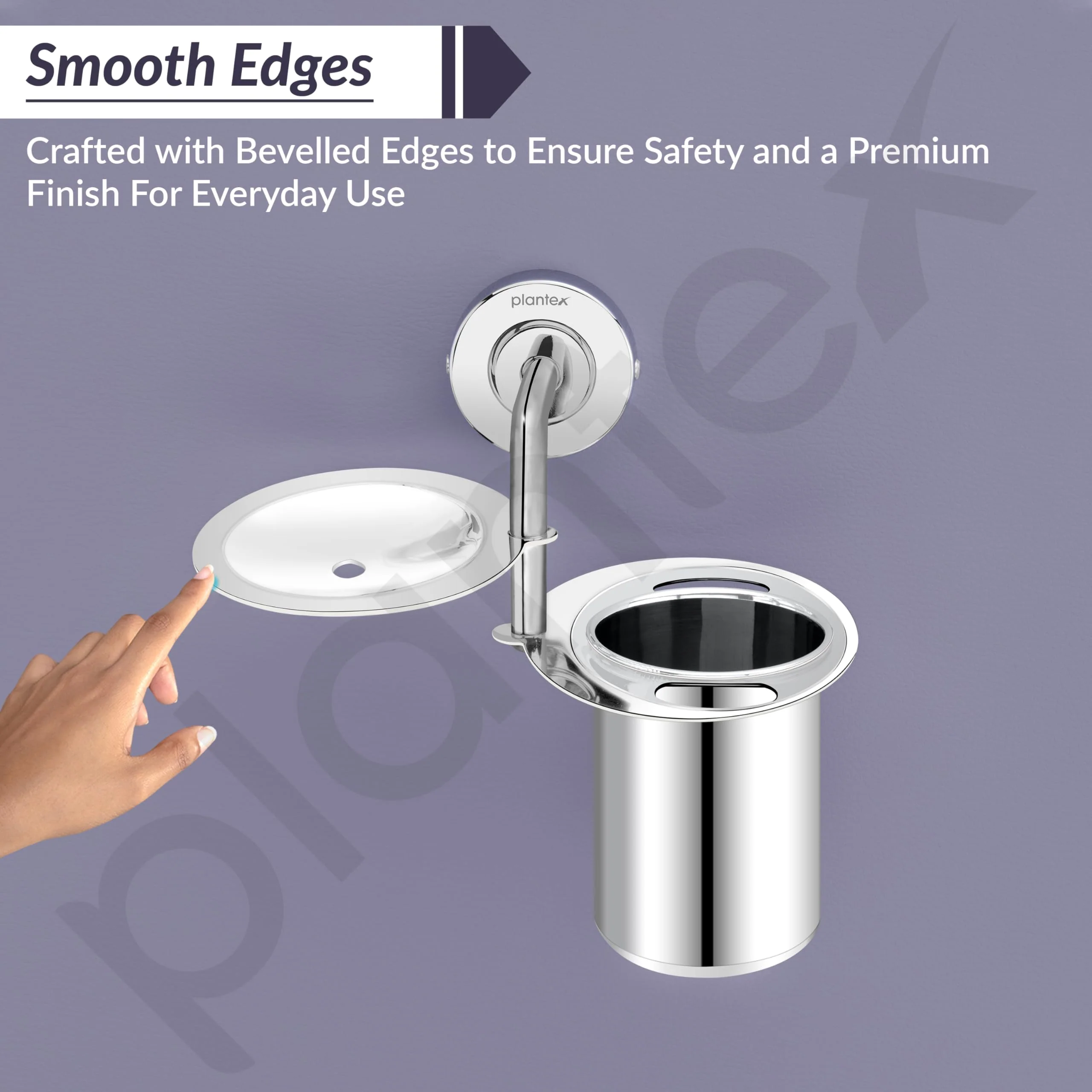 Plantex 304 Grade Stainless Steel 2in1 Soap Holder with Tumbler Holder/Bathroom Accessories - Daizy (Chrome) - Image 7