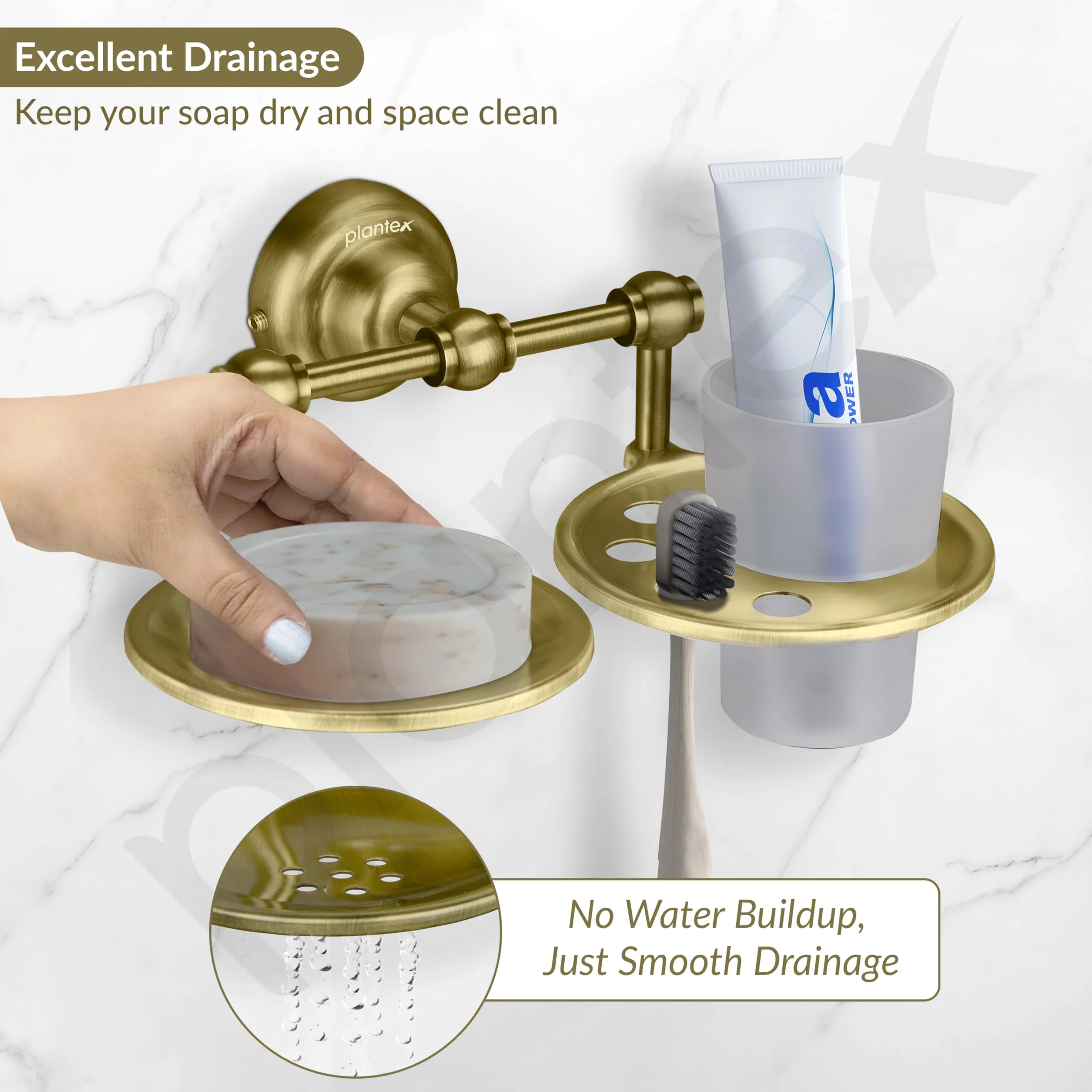 Plantex 304 Grade Stainless Steel 2in1 Soap Holder with Tumbler Holder/Bathroom Accessories - Skyllo (Antique) - Image 6